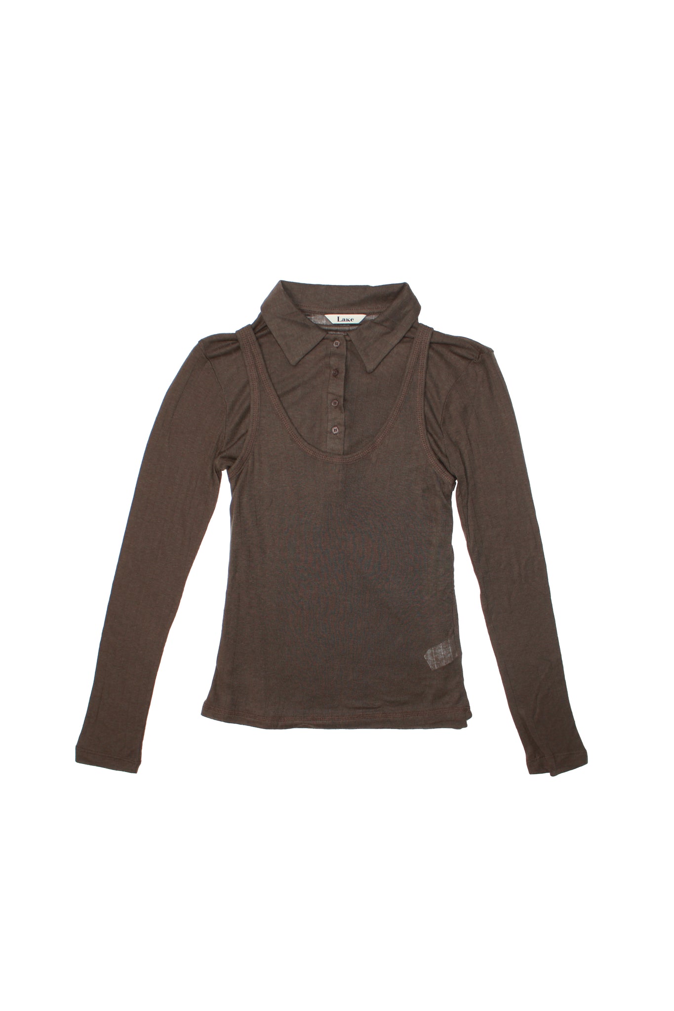 Poming Collar Shirt Tank Set in Chocolate