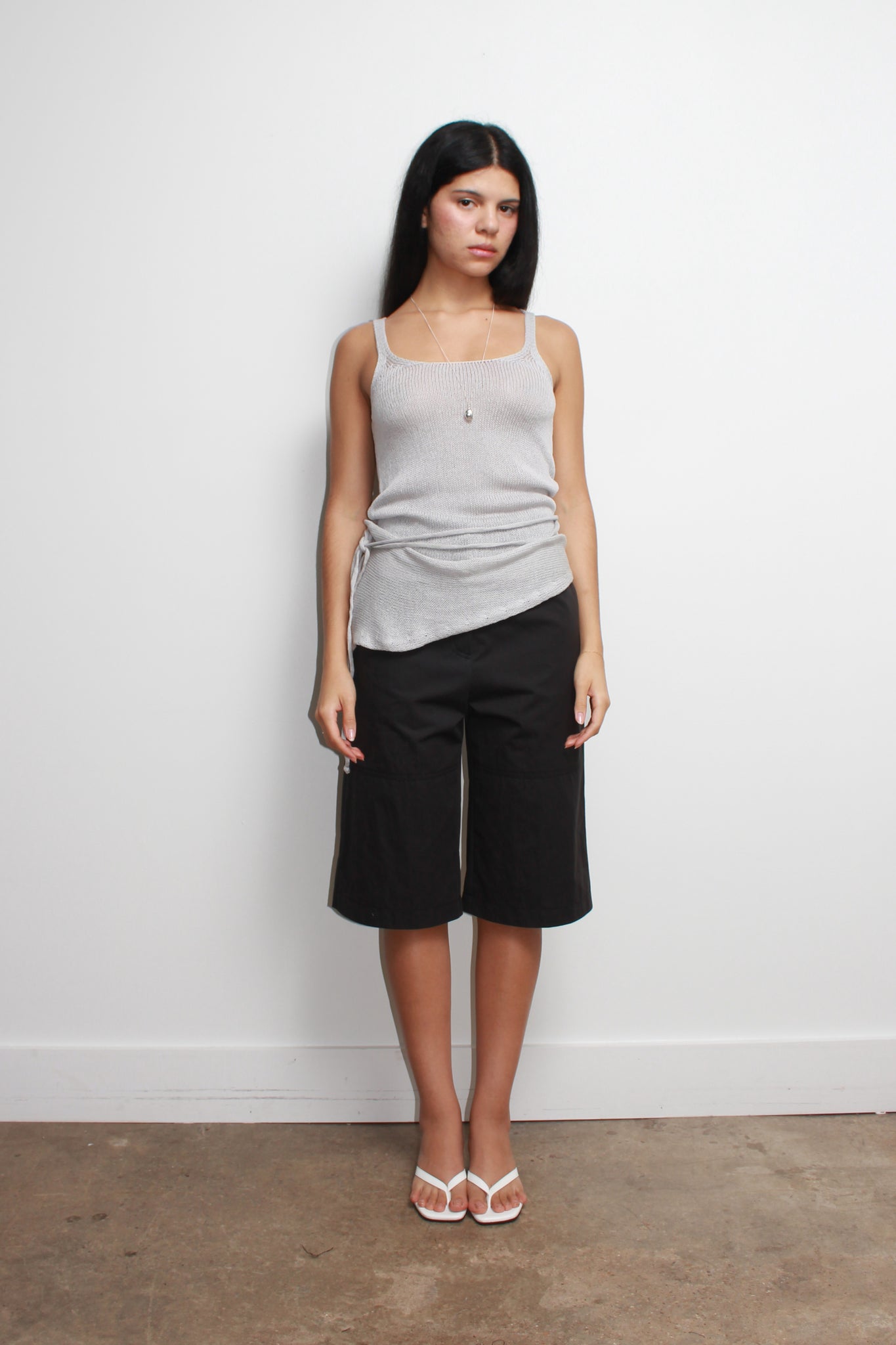Brie Knit Tank Top w/ Scarf in Light Grey