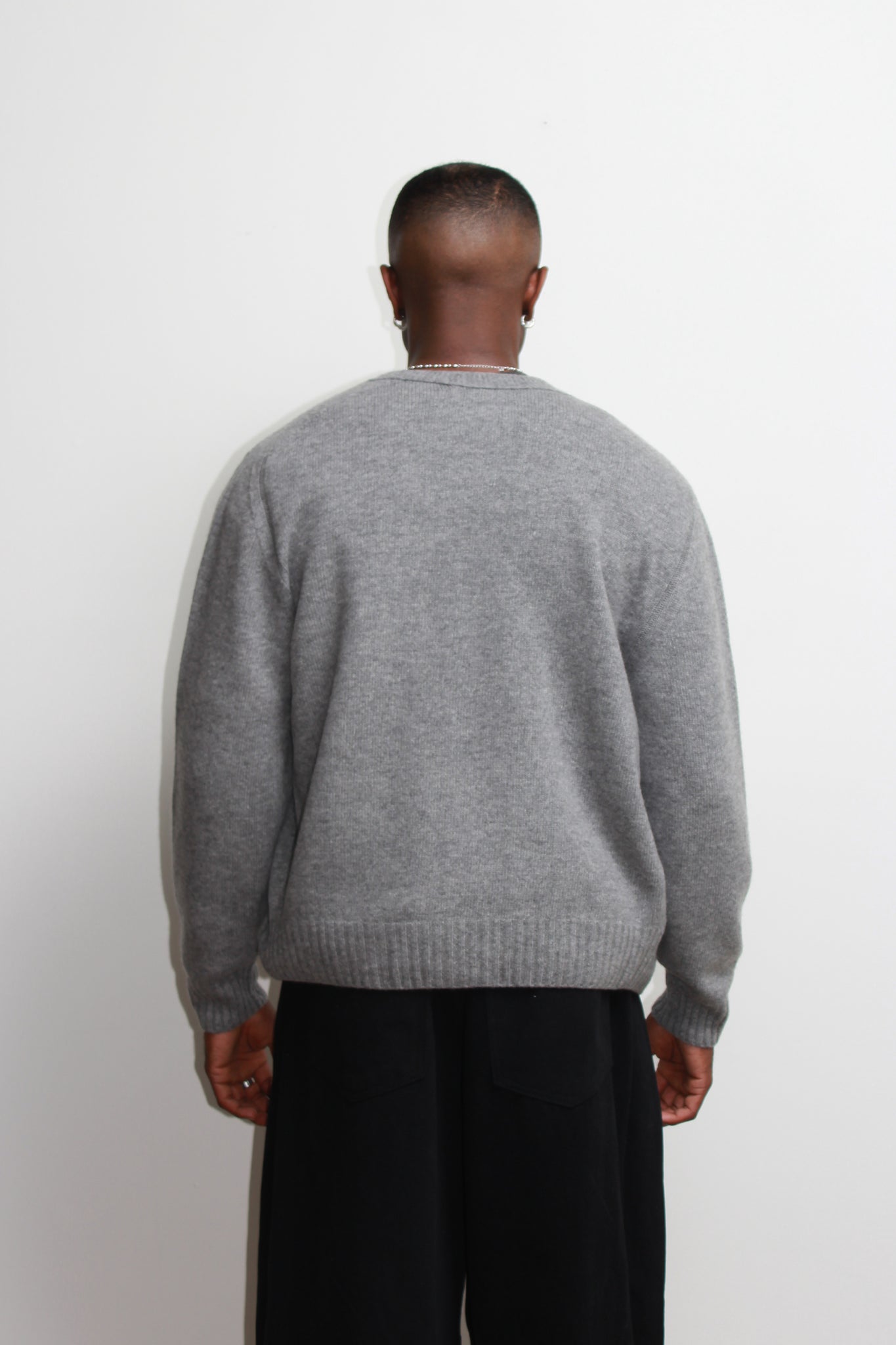 Fine Wool Whole Garment Cardigan in Grey