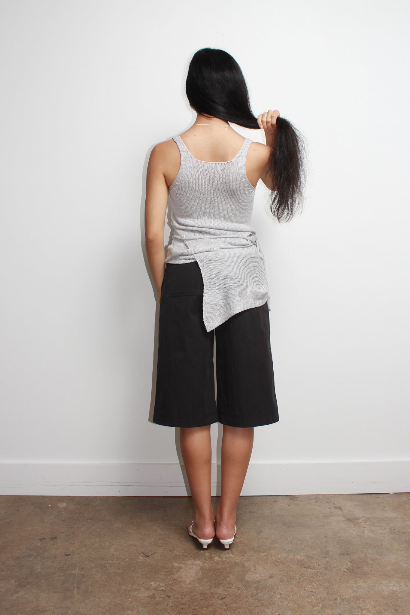 Brie Knit Tank Top w/ Scarf in Light Grey