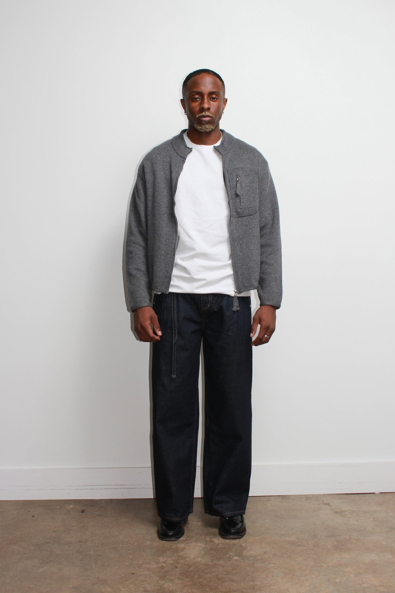 Written Pocket Zip Up Jacket in Grey