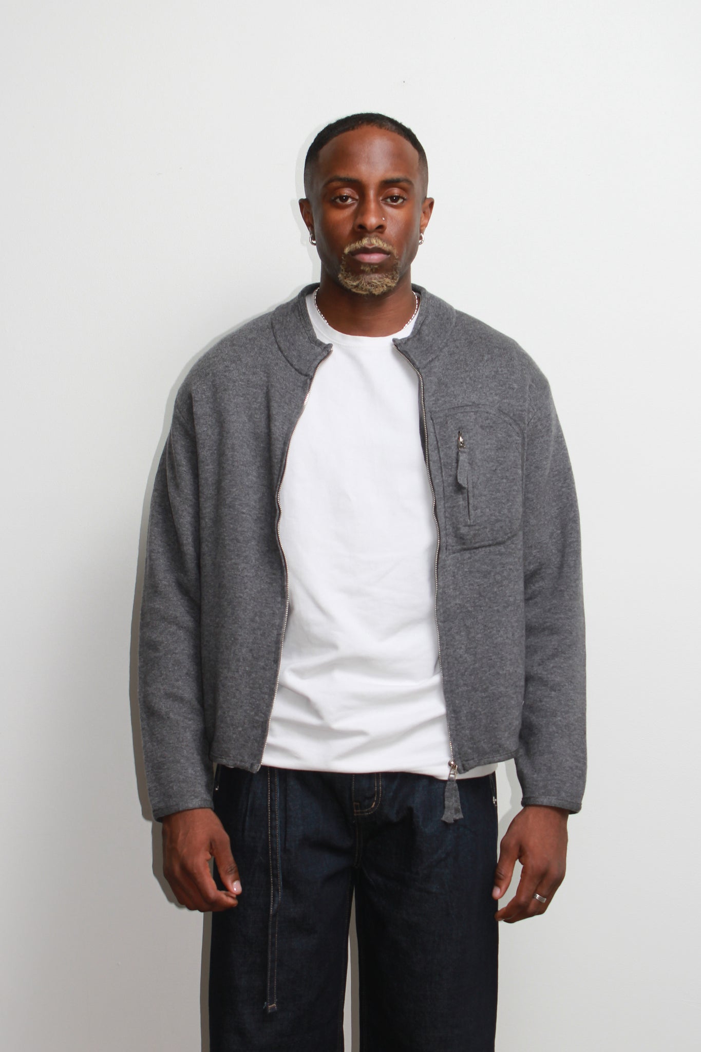 Written Pocket Zip Up Jacket in Grey