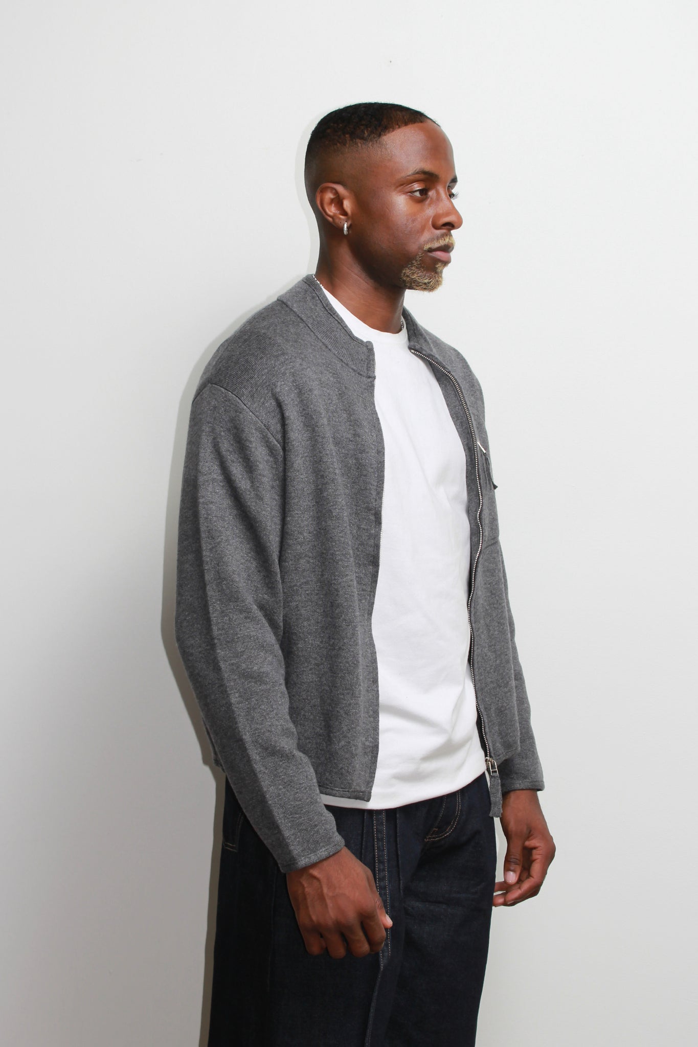 Written Pocket Zip Up Jacket in Grey