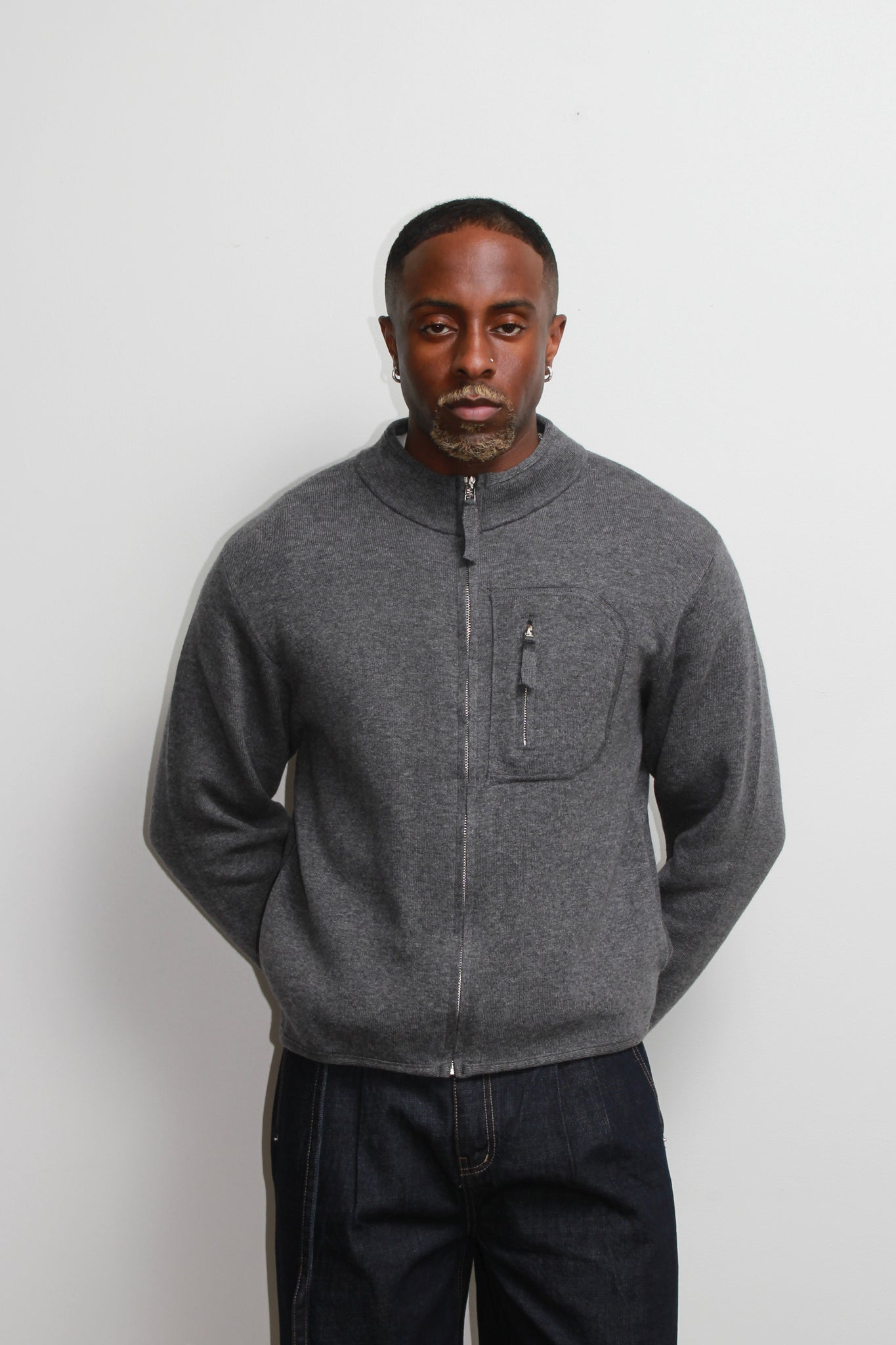 Written Pocket Zip Up Jacket in Grey