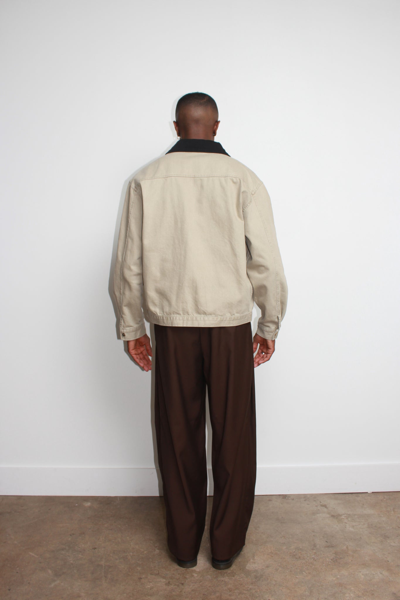 Collar Contrast Washed Jacket in Beige