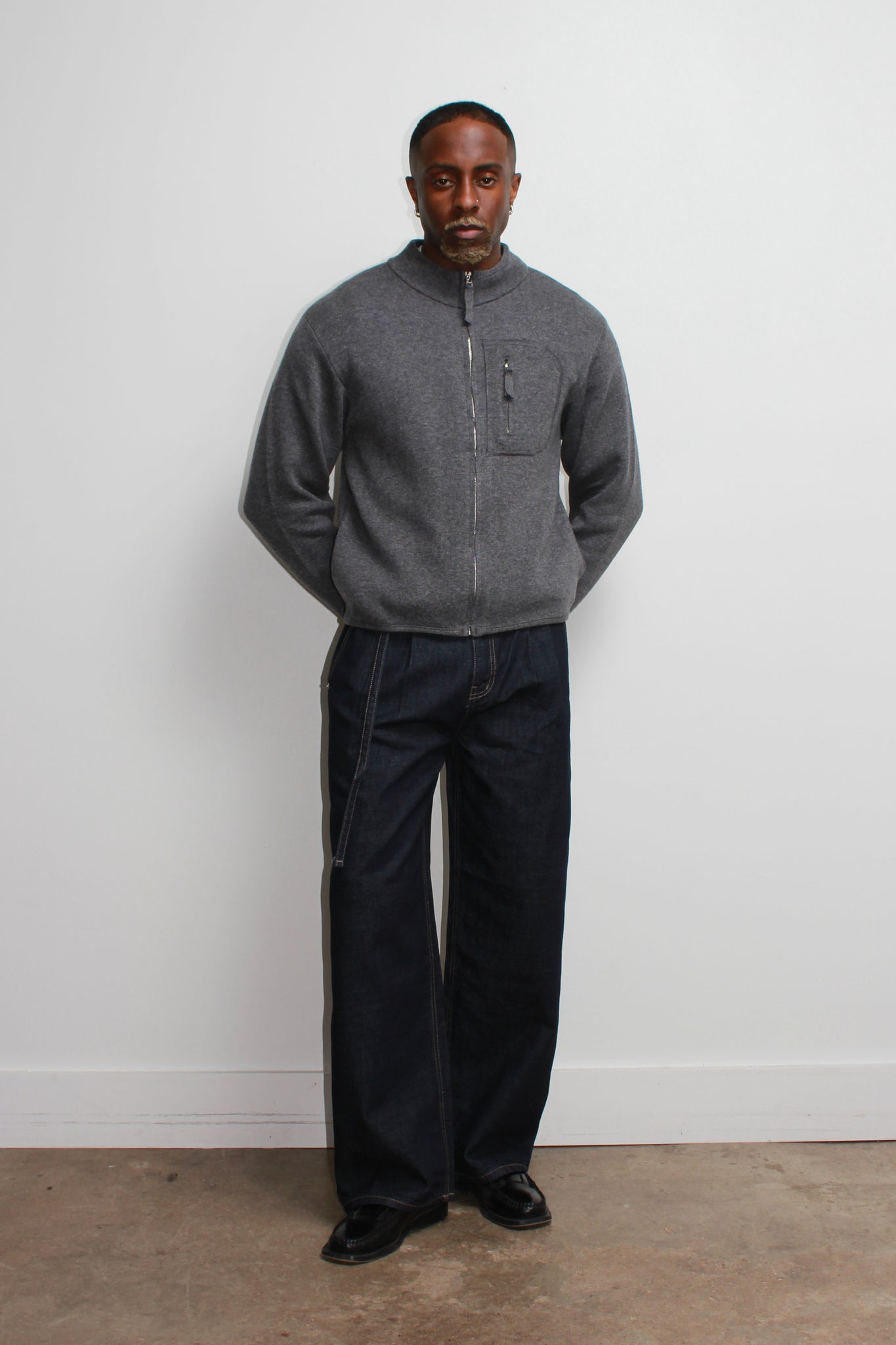 Written Pocket Zip Up Jacket in Grey