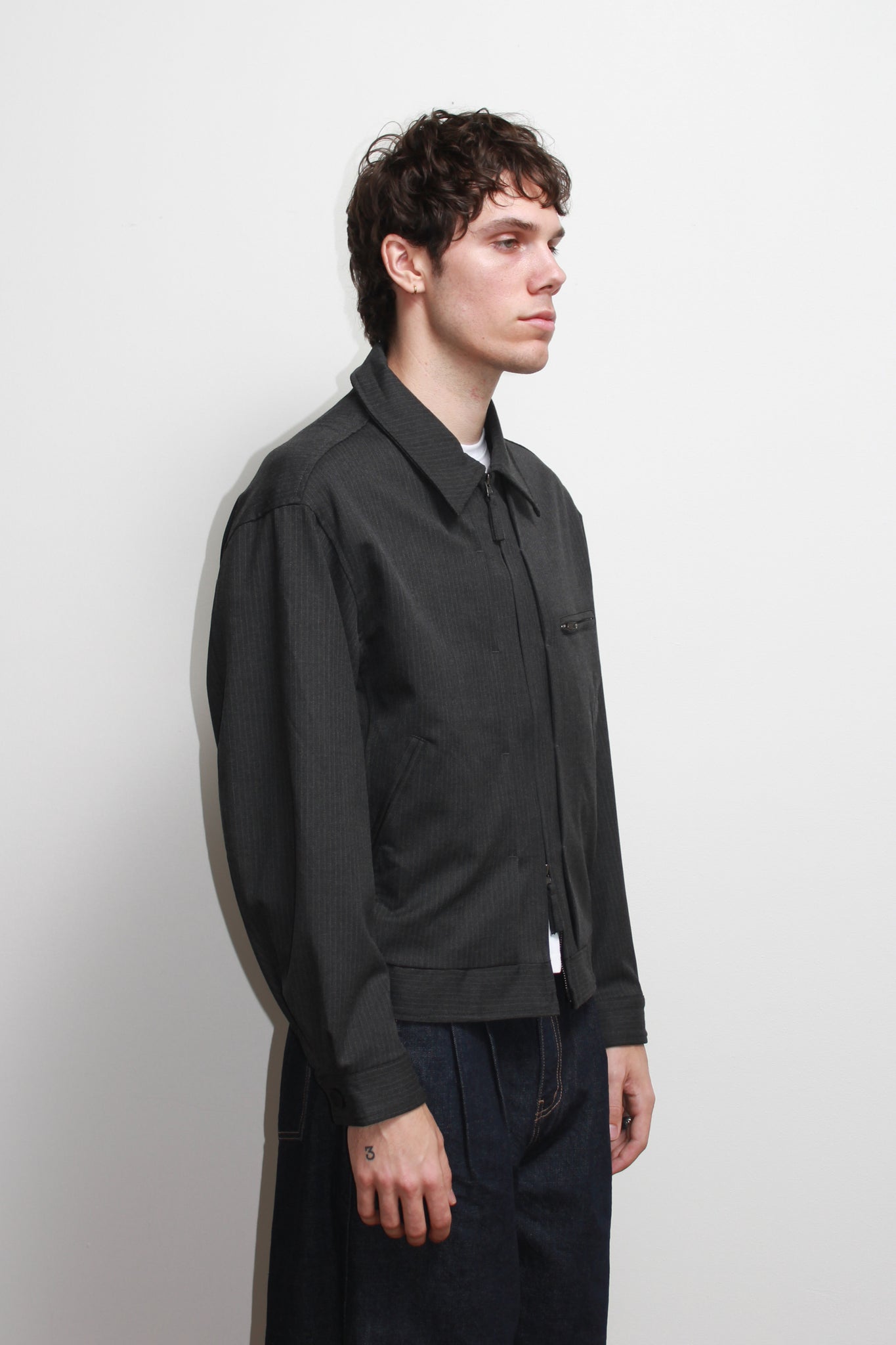 Pin Stripe Pintuck Jacket in Charcoal