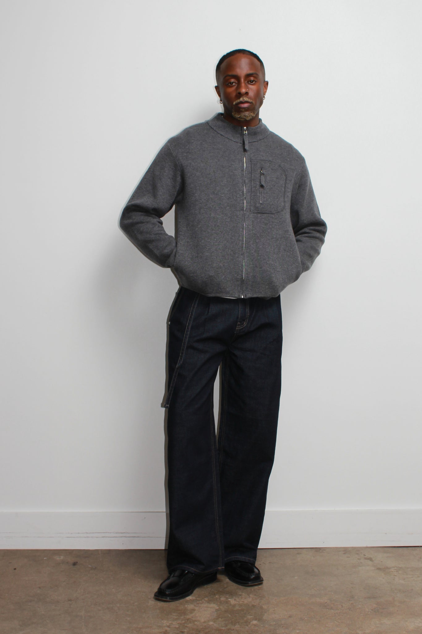 Written Pocket Zip Up Jacket in Grey