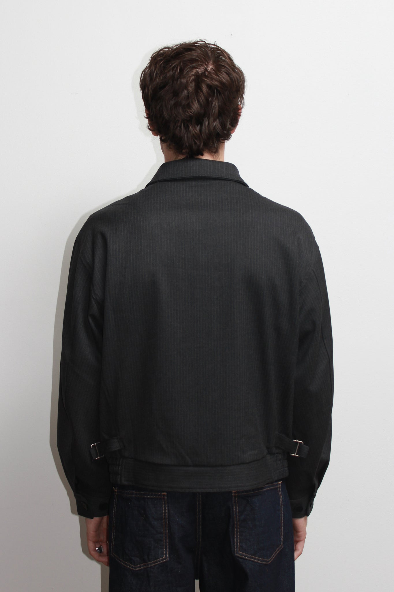 Pin Stripe Pintuck Jacket in Charcoal
