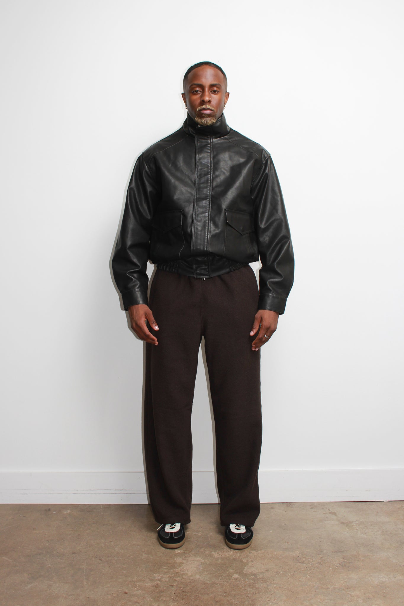 Leroy High Neck Leather Jacket in Black