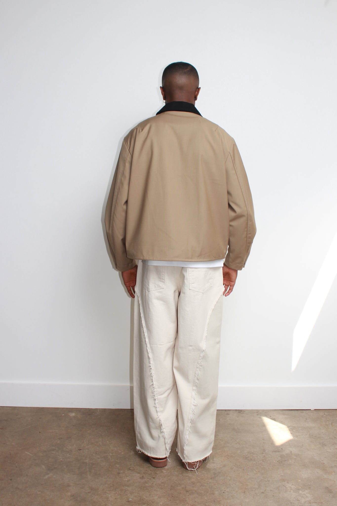 Two tone raw hem Pants in Off white