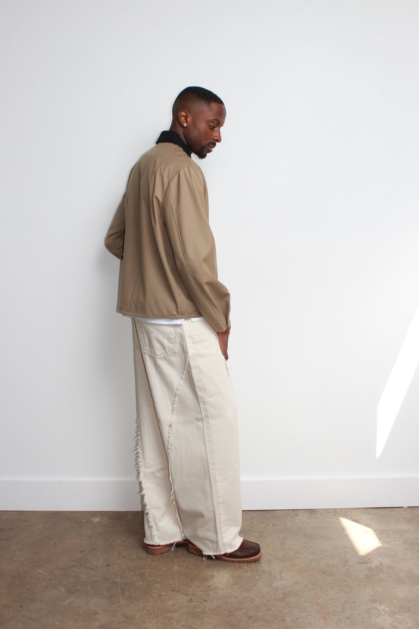 Two tone raw hem Pants in Off white