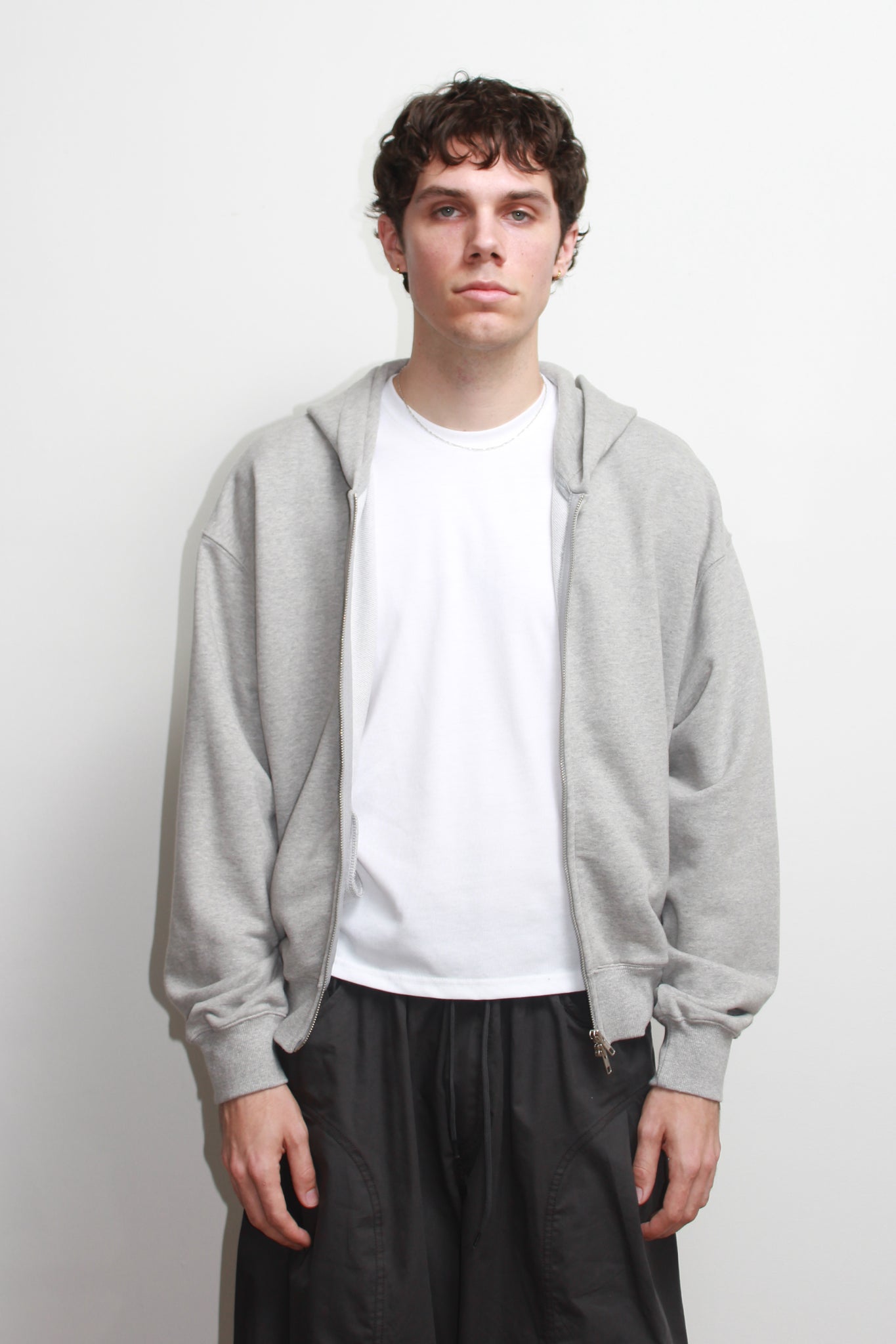 Lemay Crop Hood Zip Up in Melange Grey