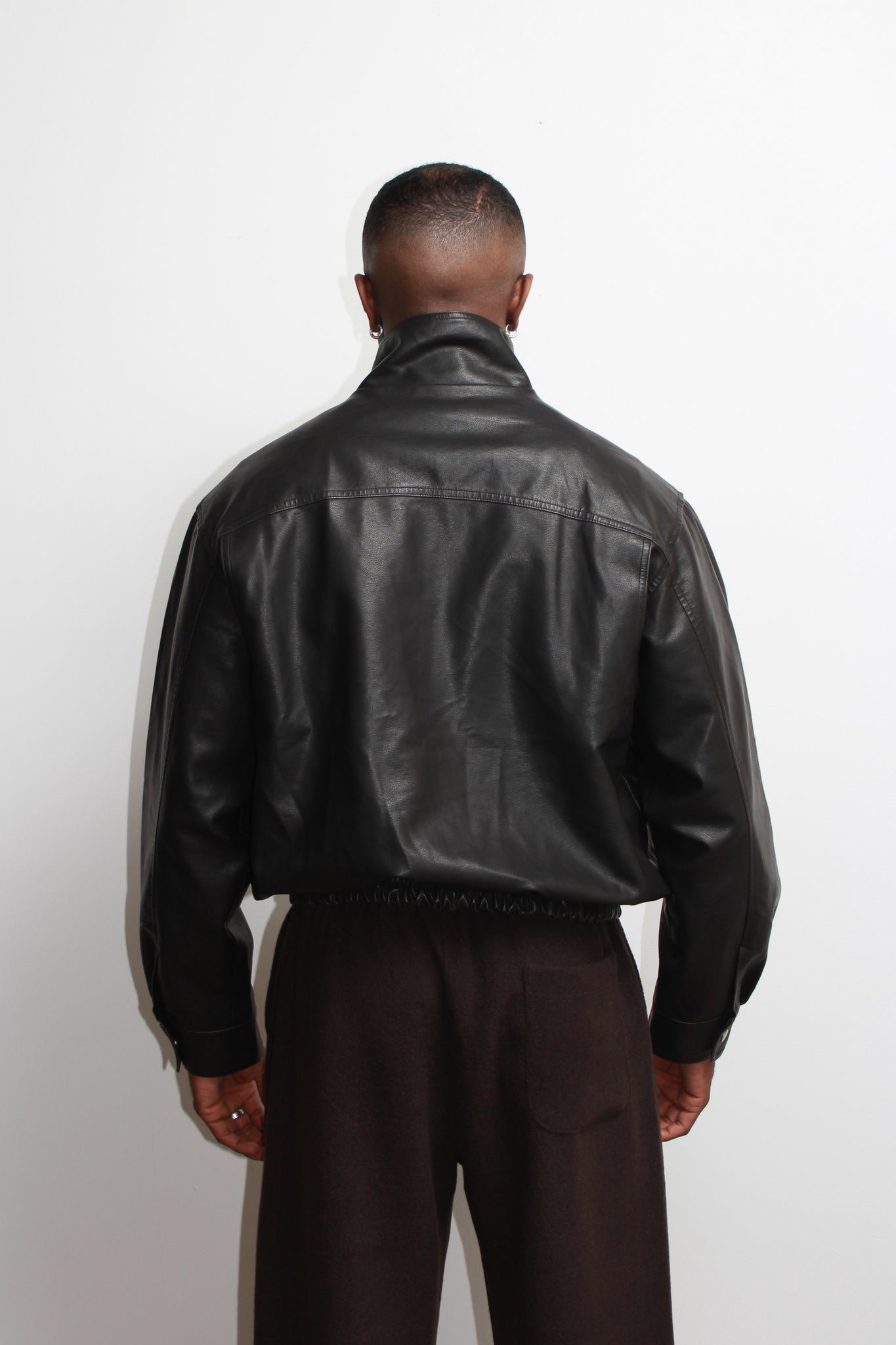 Leroy High Neck Leather Jacket in Black
