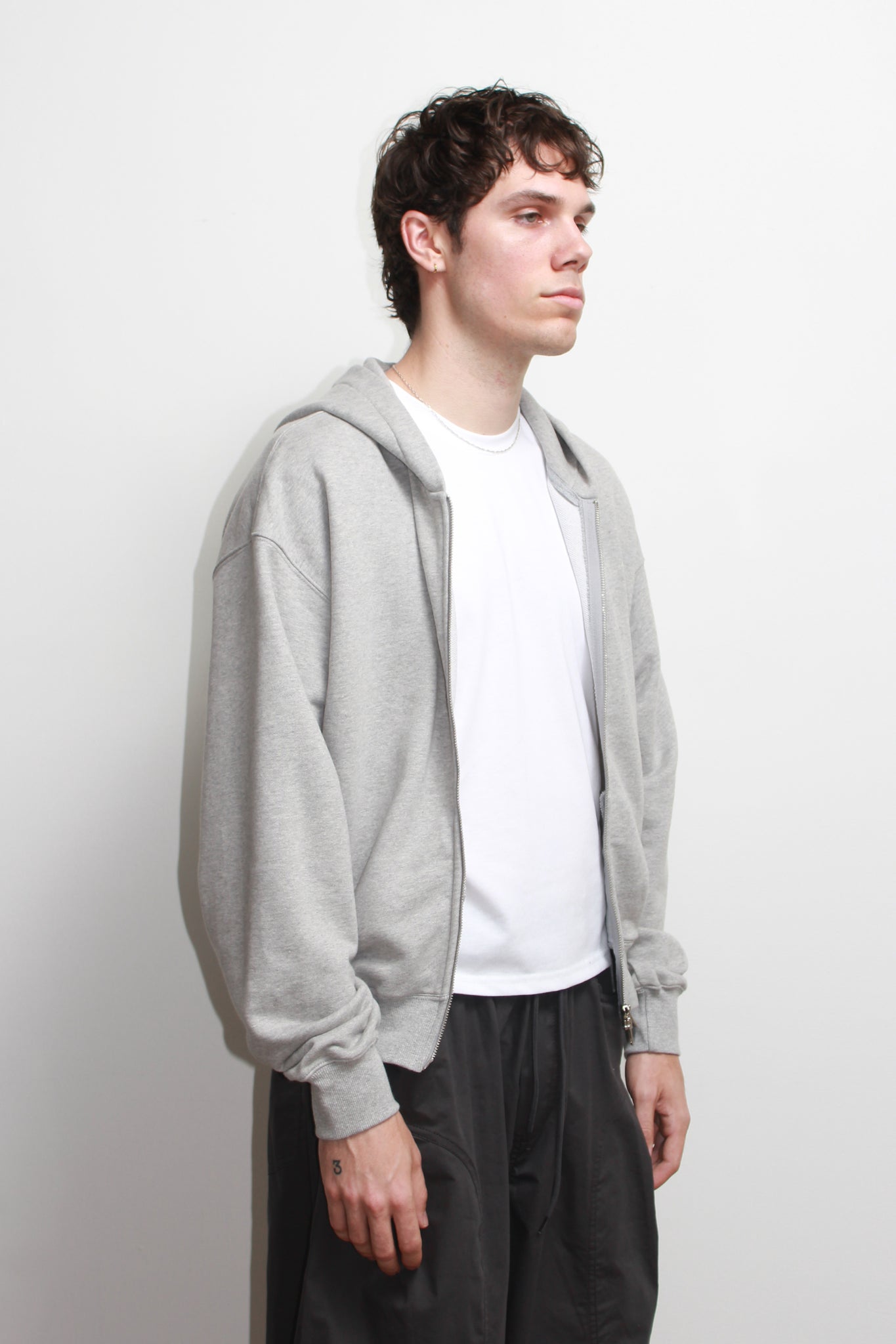 Lemay Crop Hood Zip Up in Melange Grey