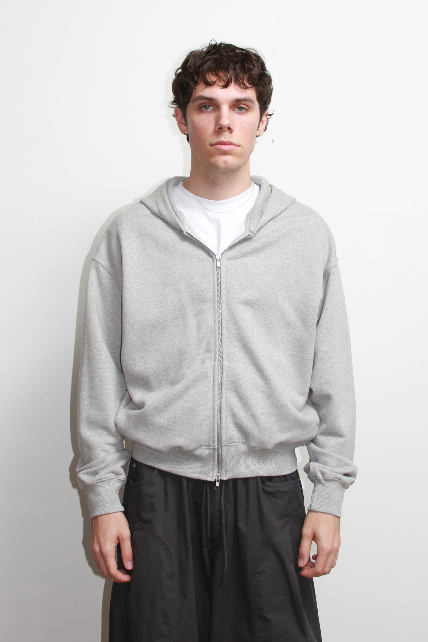Lemay Crop Hood Zip Up in Melange Grey