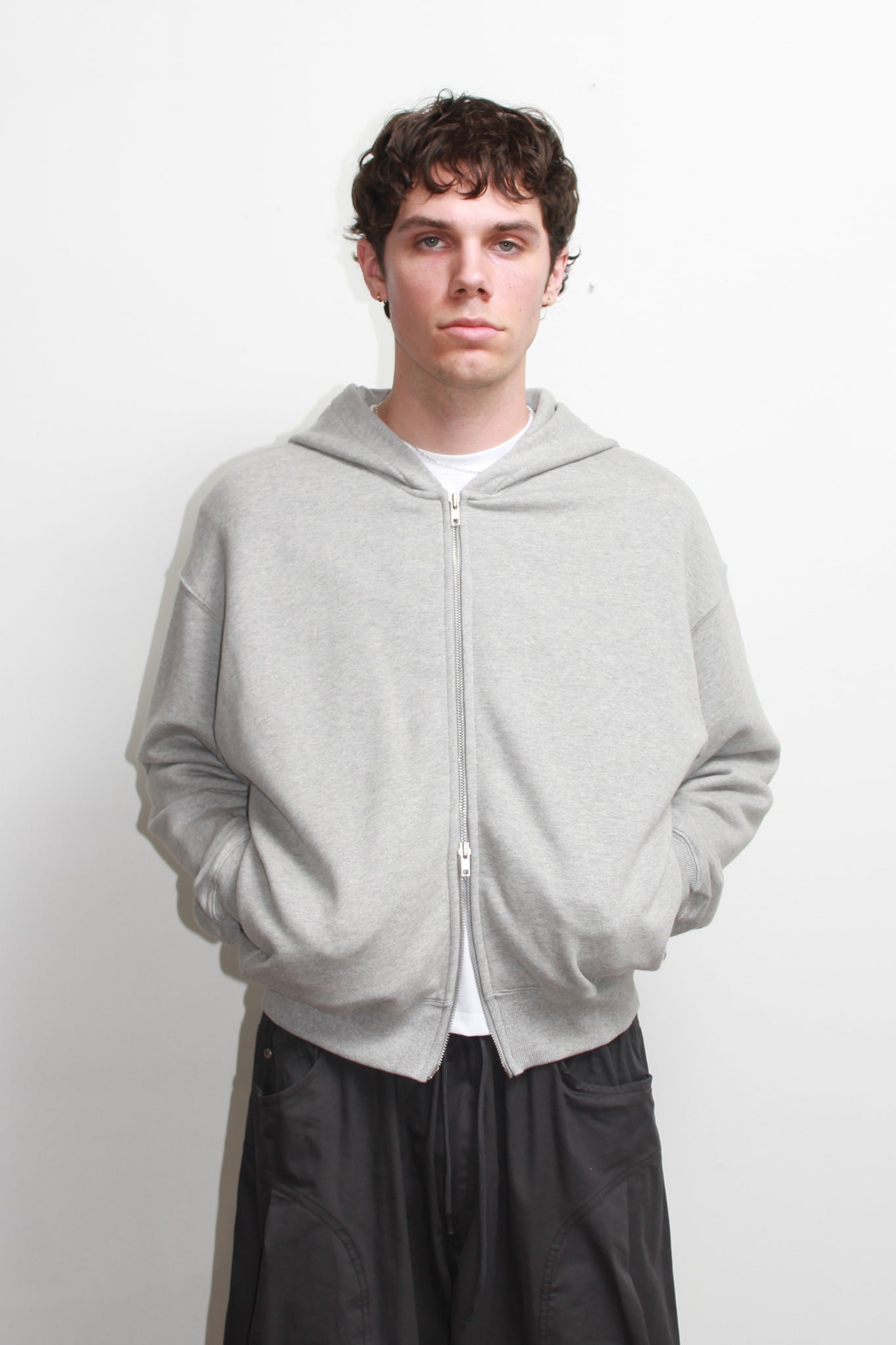 Lemay Crop Hood Zip Up in Melange Grey
