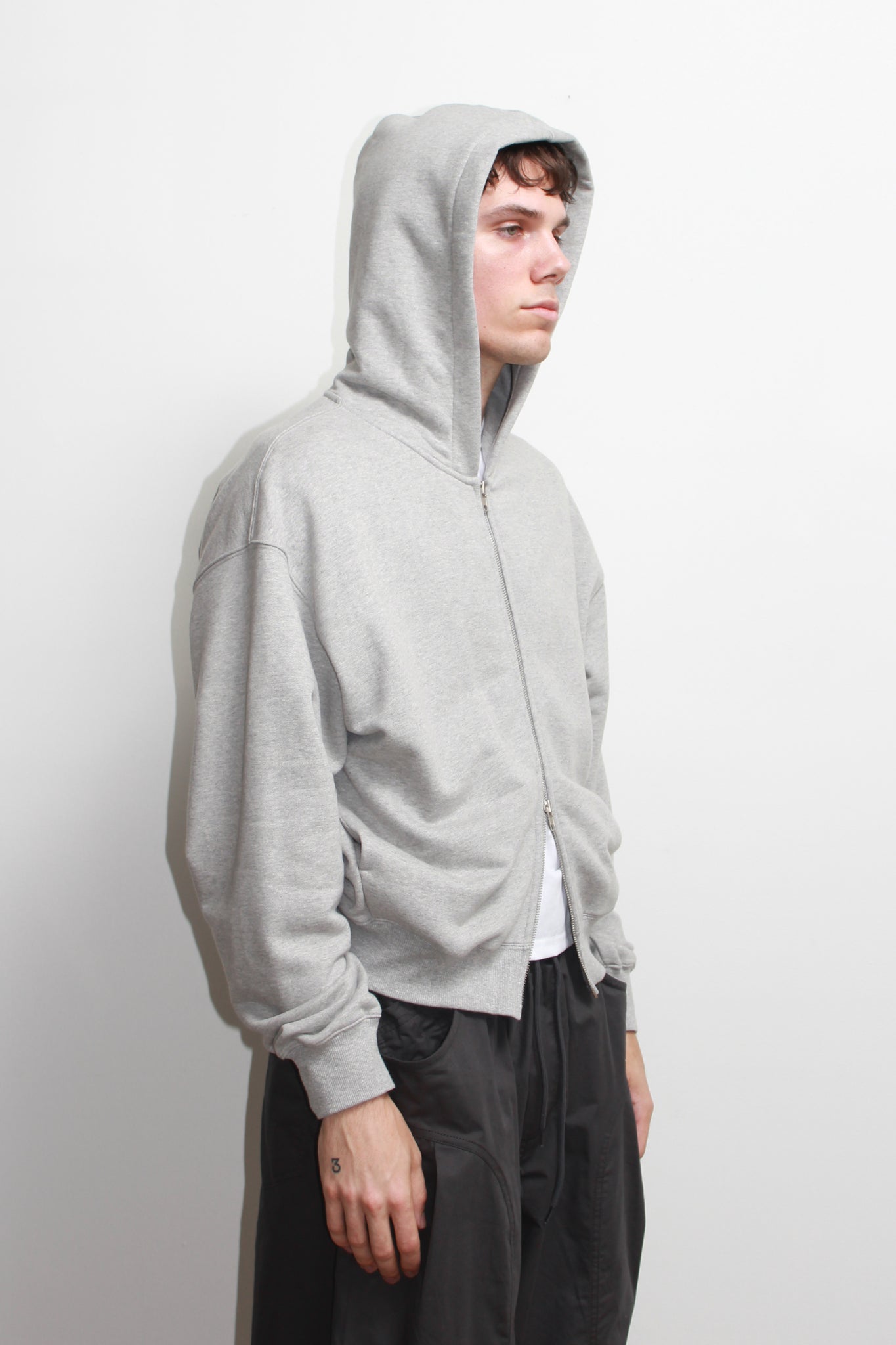 Lemay Crop Hood Zip Up in Melange Grey