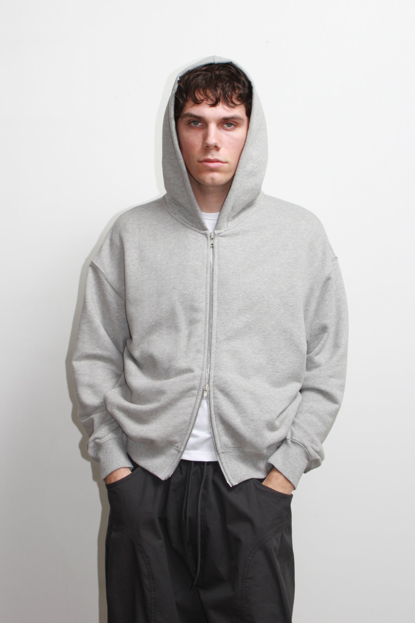 Lemay Crop Hood Zip Up in Melange Grey