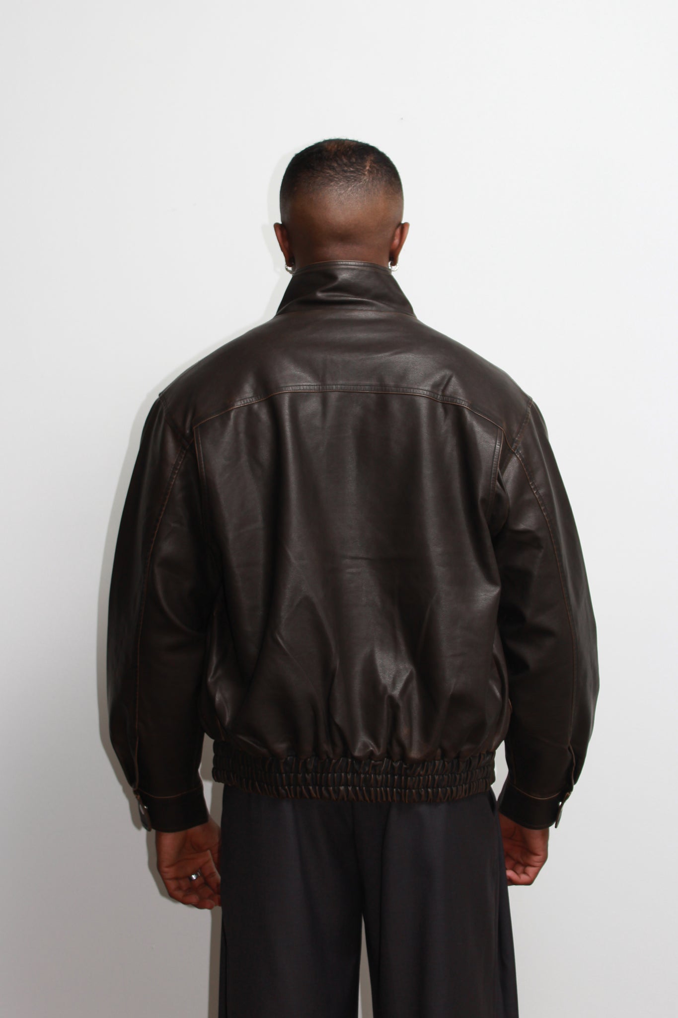 Leroy High Neck Leather Jacket in Brown