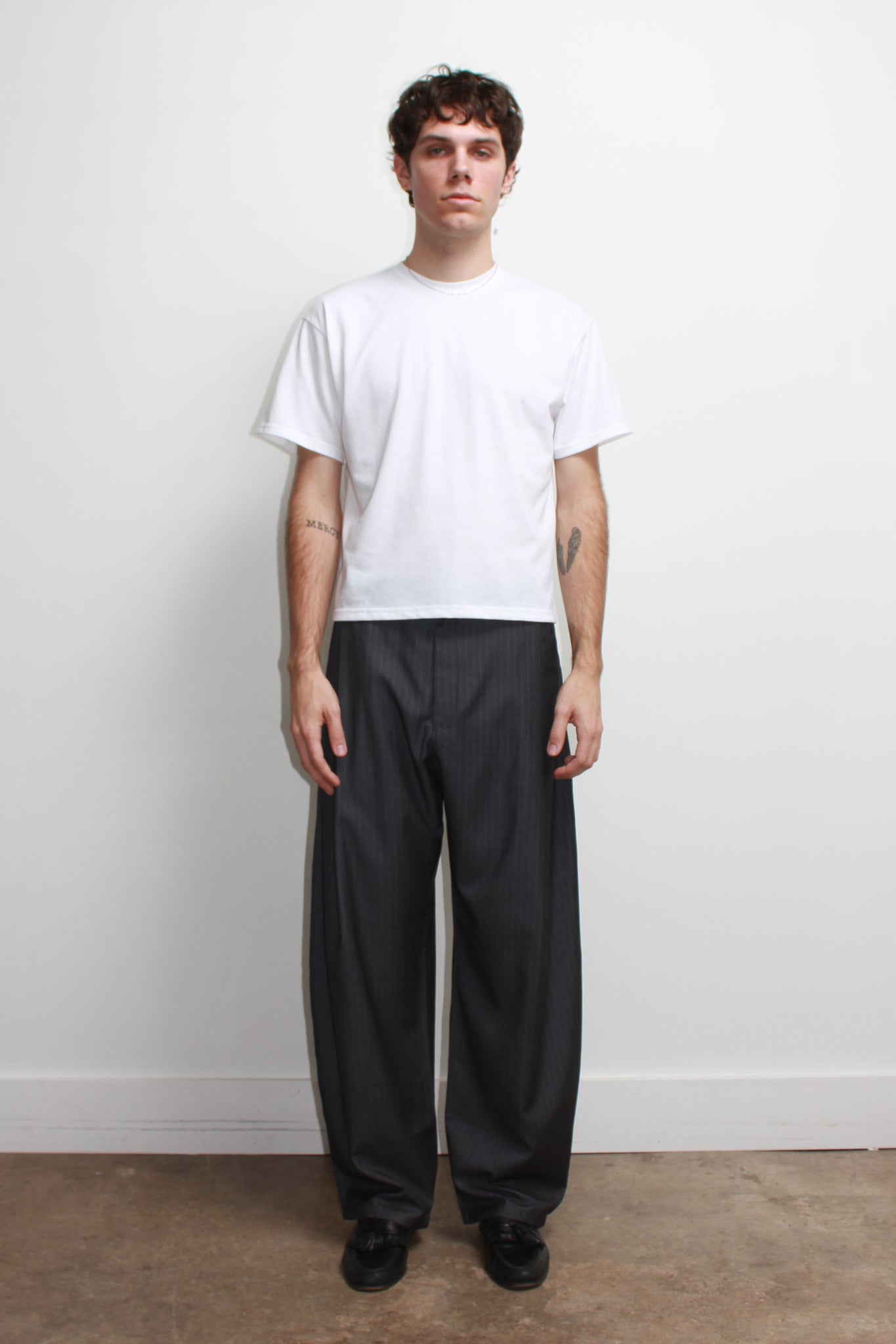 Jenna Pin Stripe Pin-Tuck Trouser in Charcoal