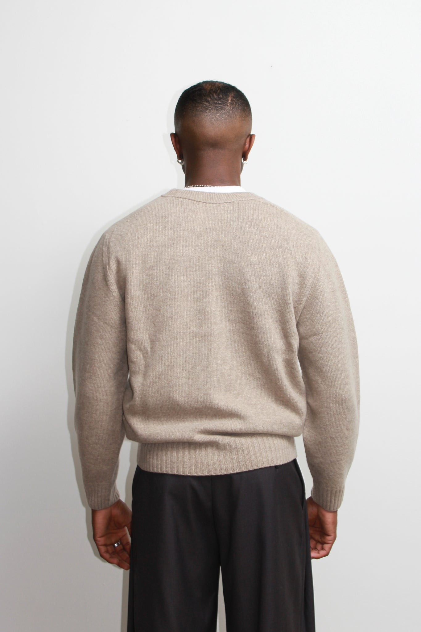 Fine Wool Whole Garment Cardigan in Beige