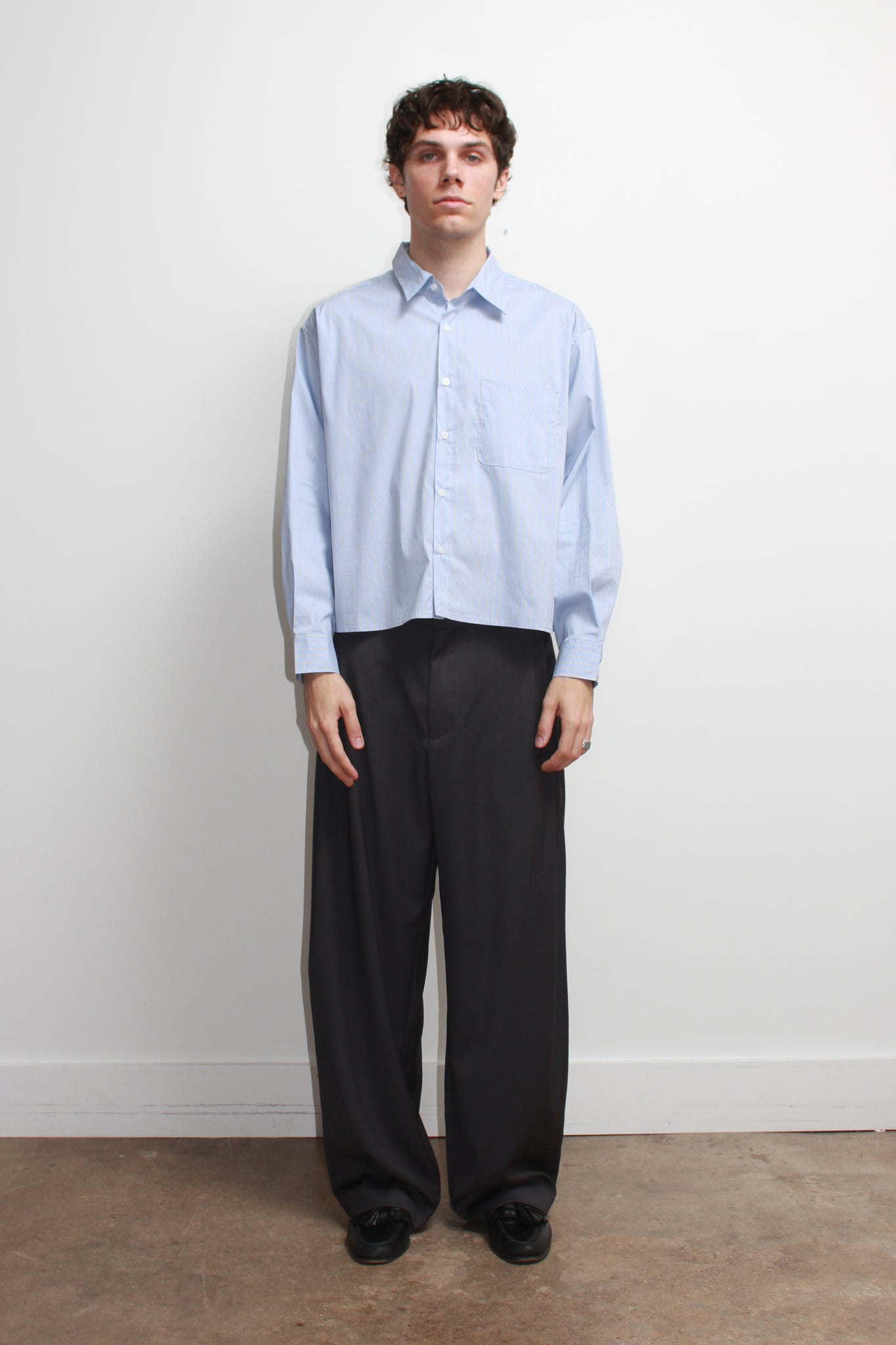 Wise Stripe Crop Shirt in Blue
