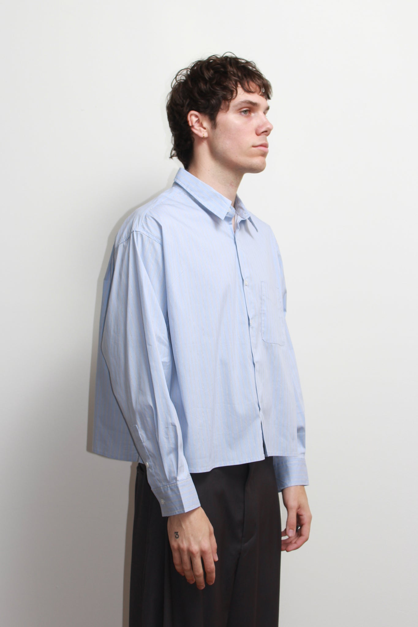 Wise Stripe Crop Shirt in Blue