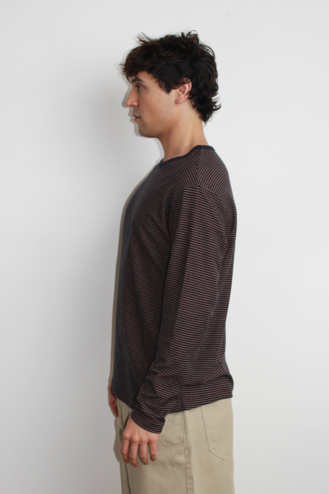 Lemay Stripe Long Sleeve T-Shirt in Charcoal