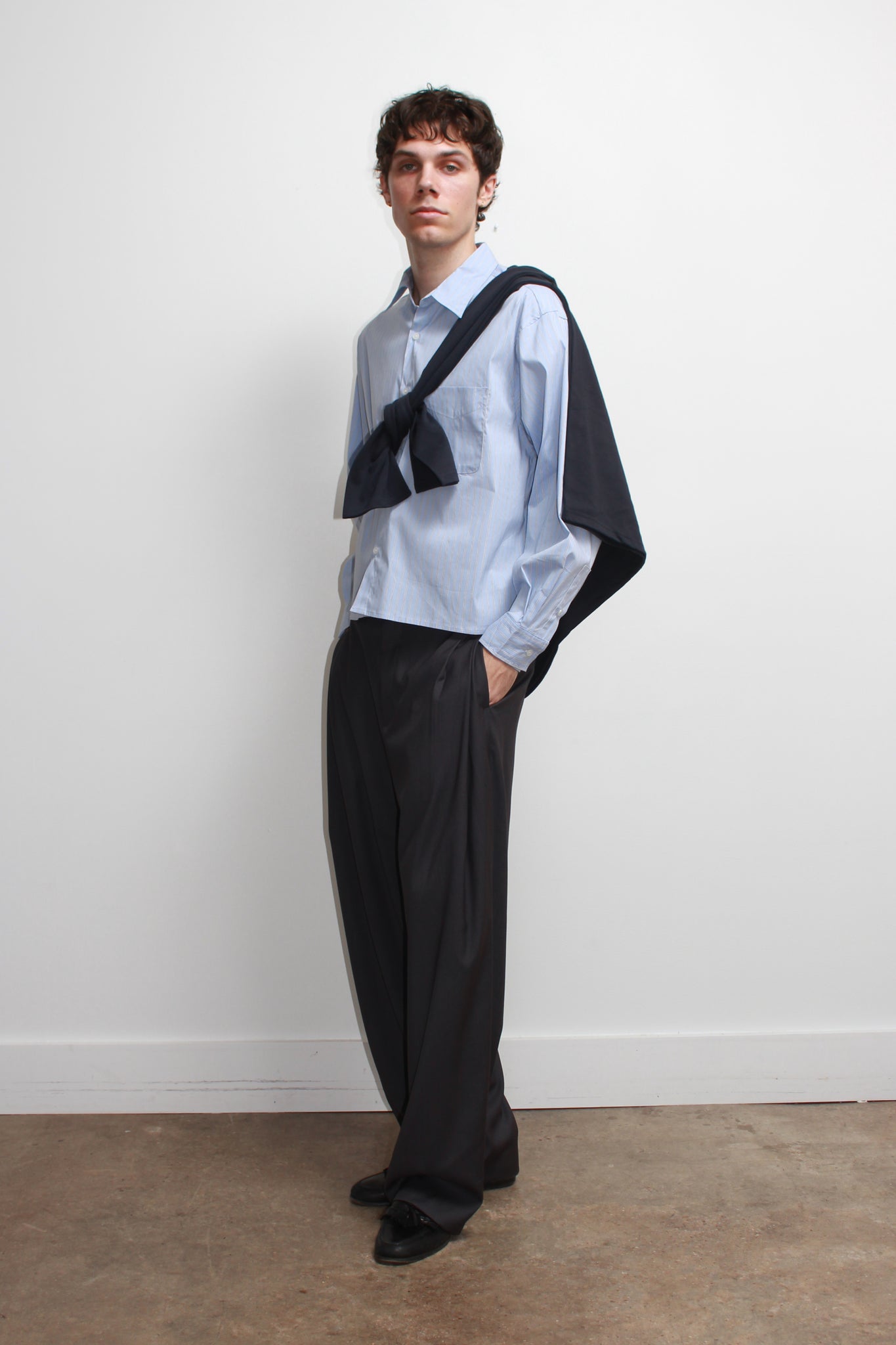Wise Stripe Crop Shirt in Blue