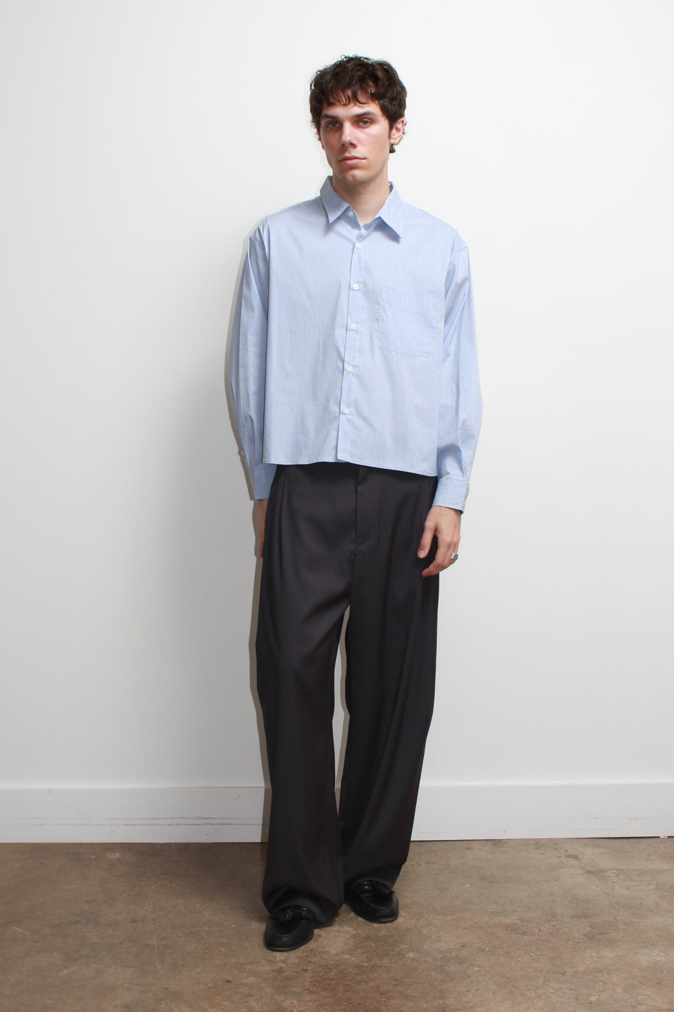 Wise Stripe Crop Shirt in Blue