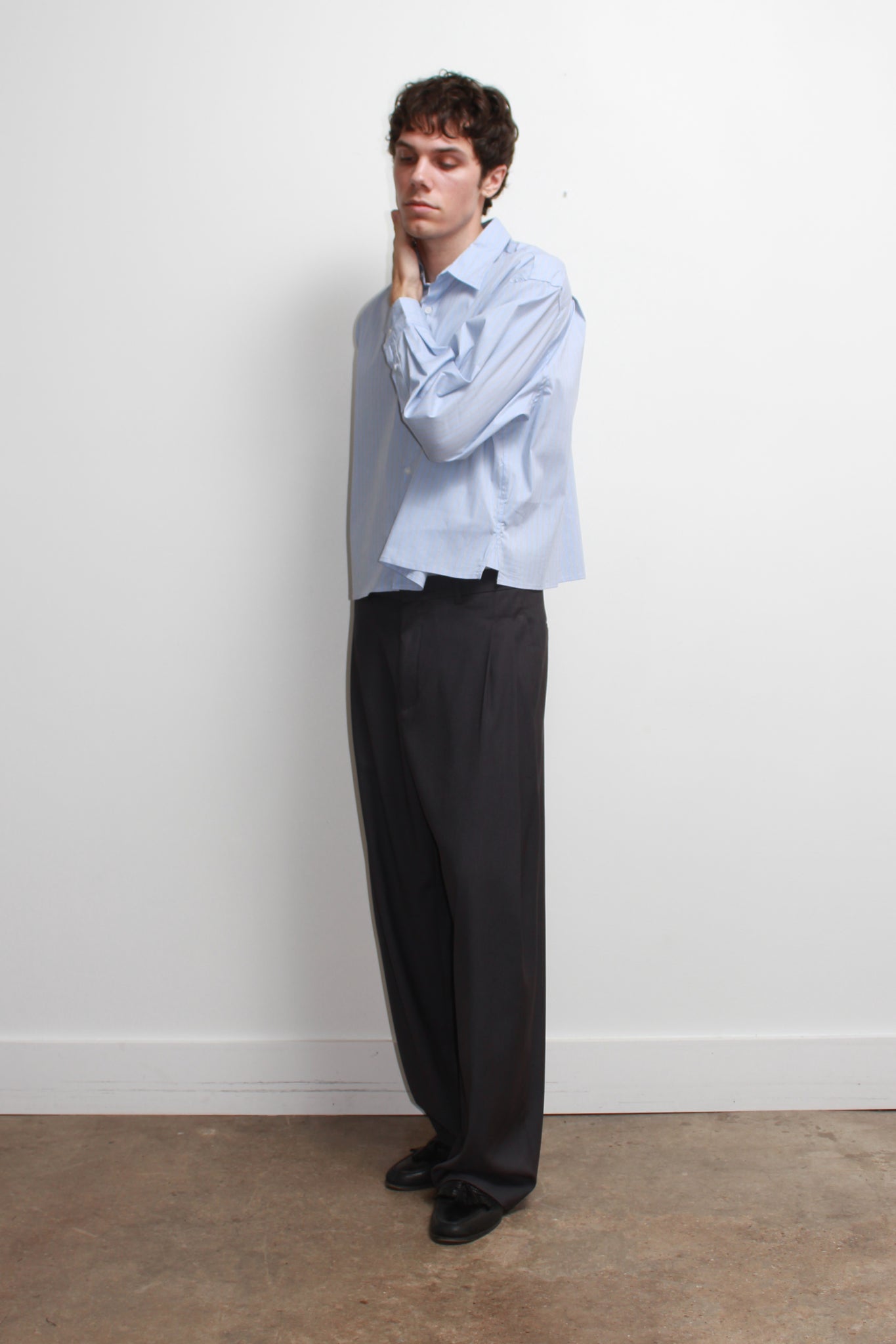Wise Stripe Crop Shirt in Blue