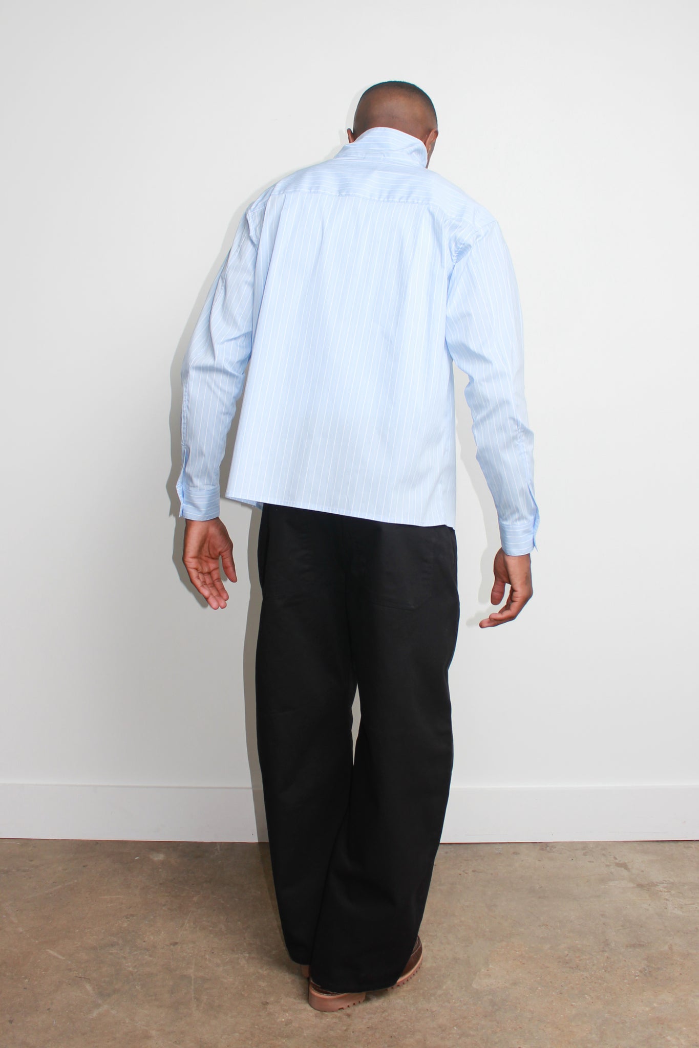 Moa High Neck Stripe Shirt in Blue