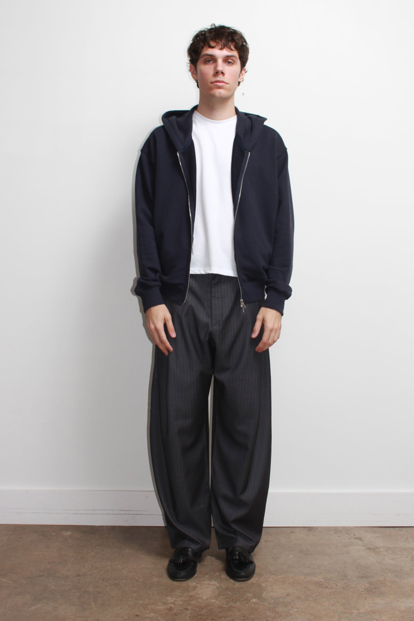 Lemay Crop Hood Zip Up in Navy