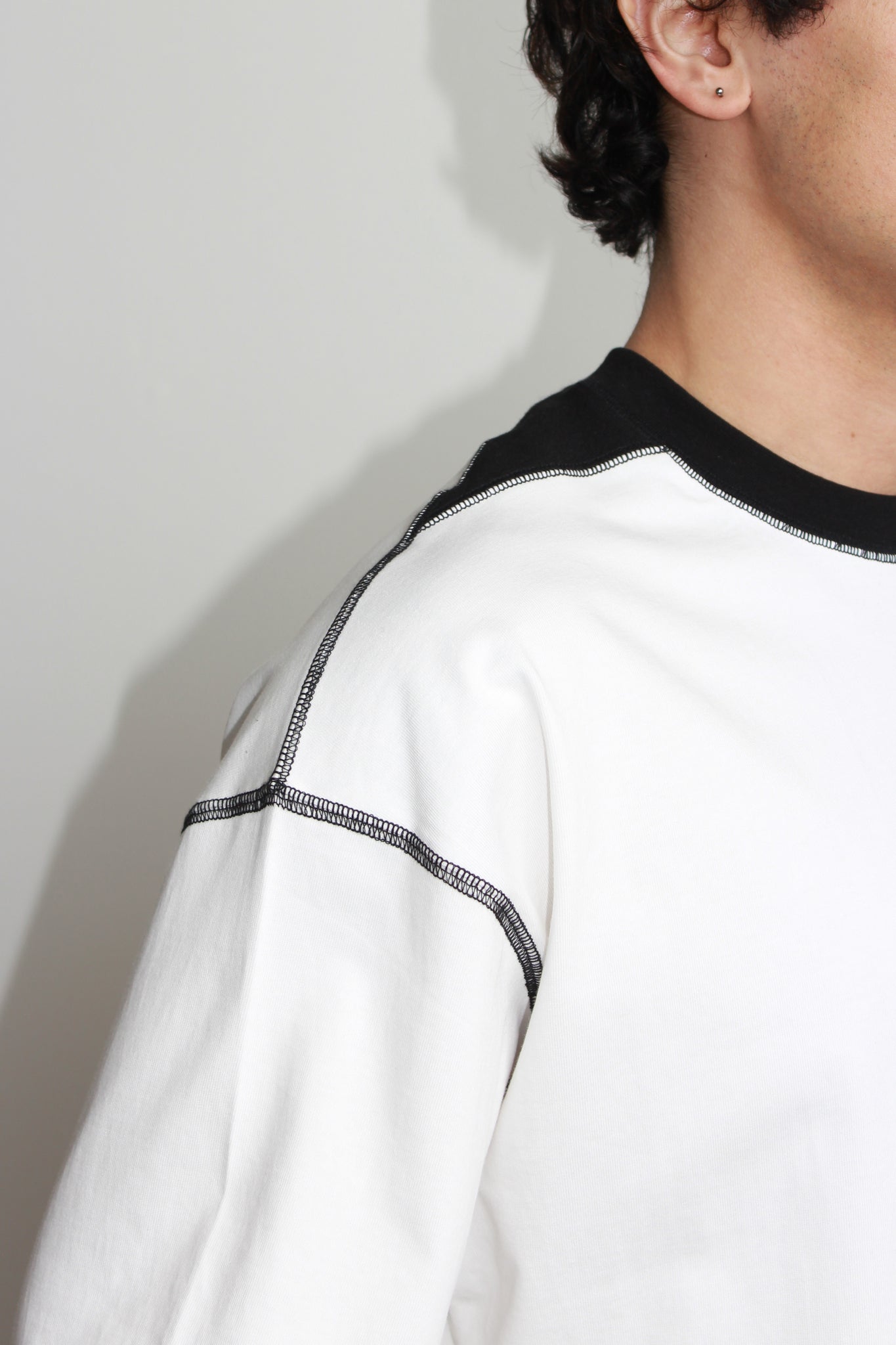 Contrast stitch long sleeve T-shirt in Black