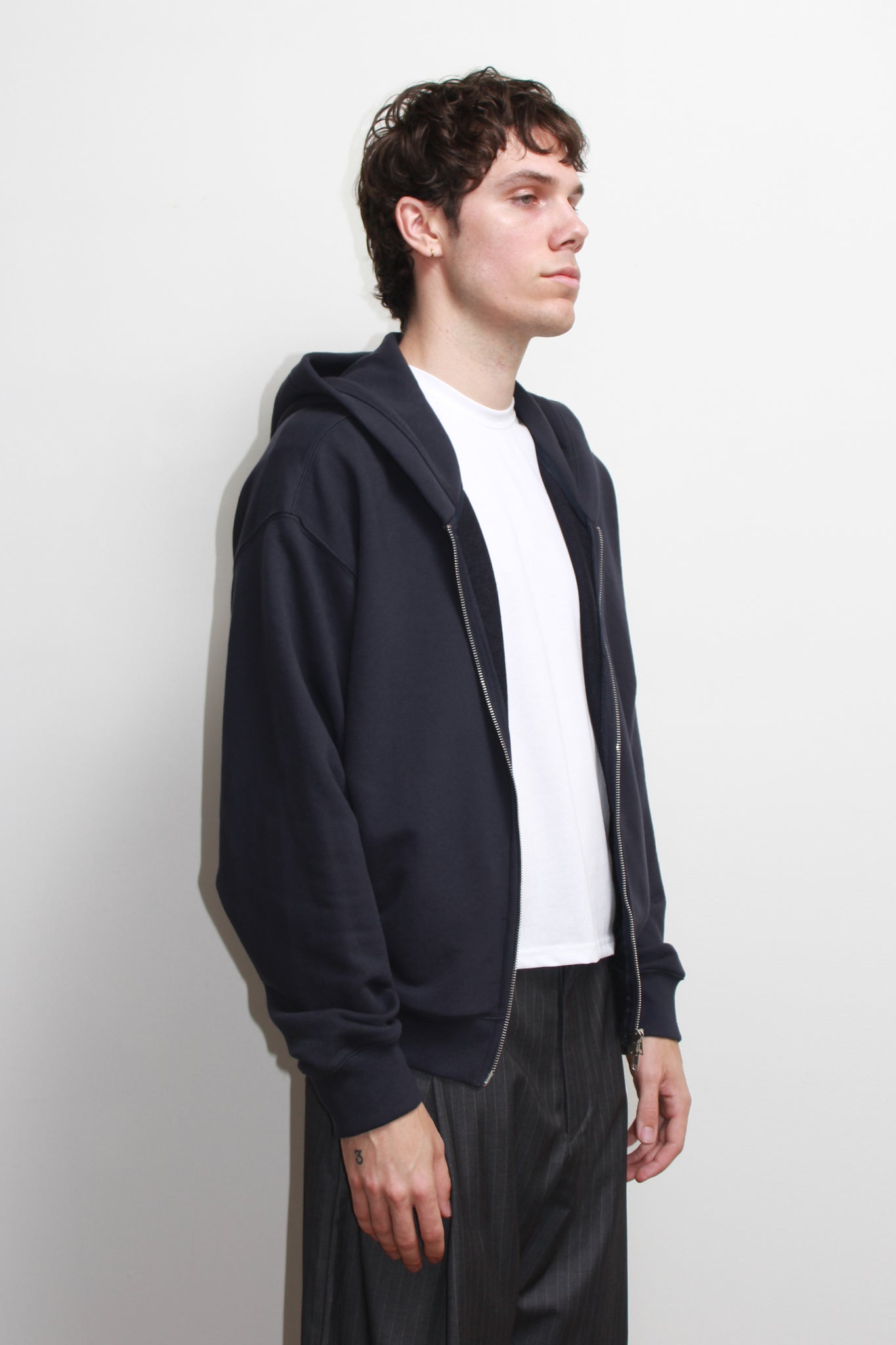 Lemay Crop Hood Zip Up in Navy
