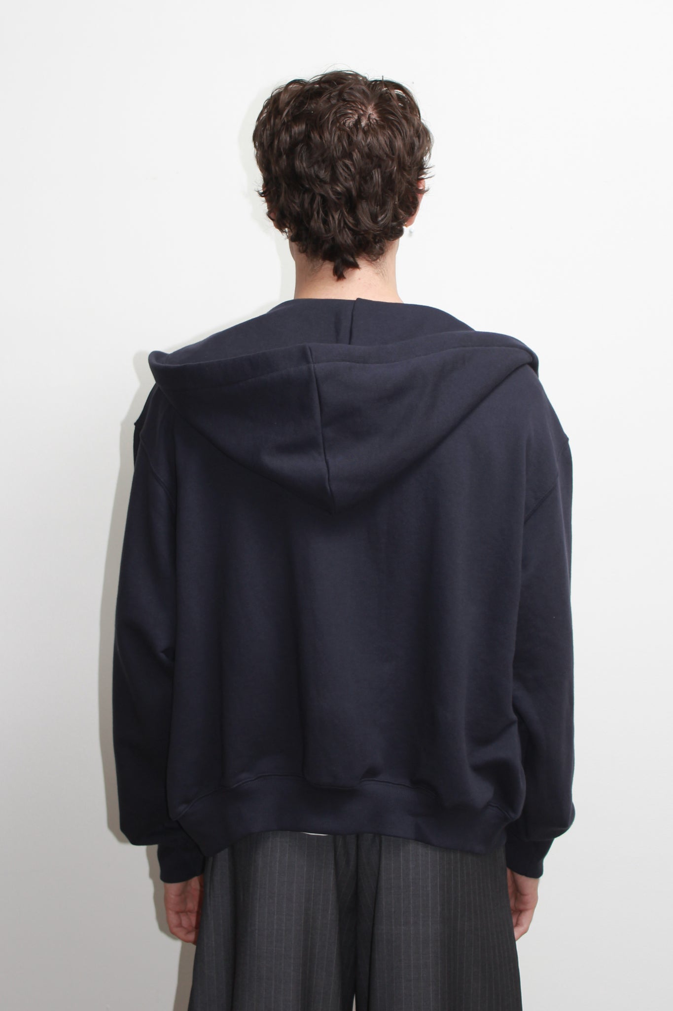 Lemay Crop Hood Zip Up in Navy