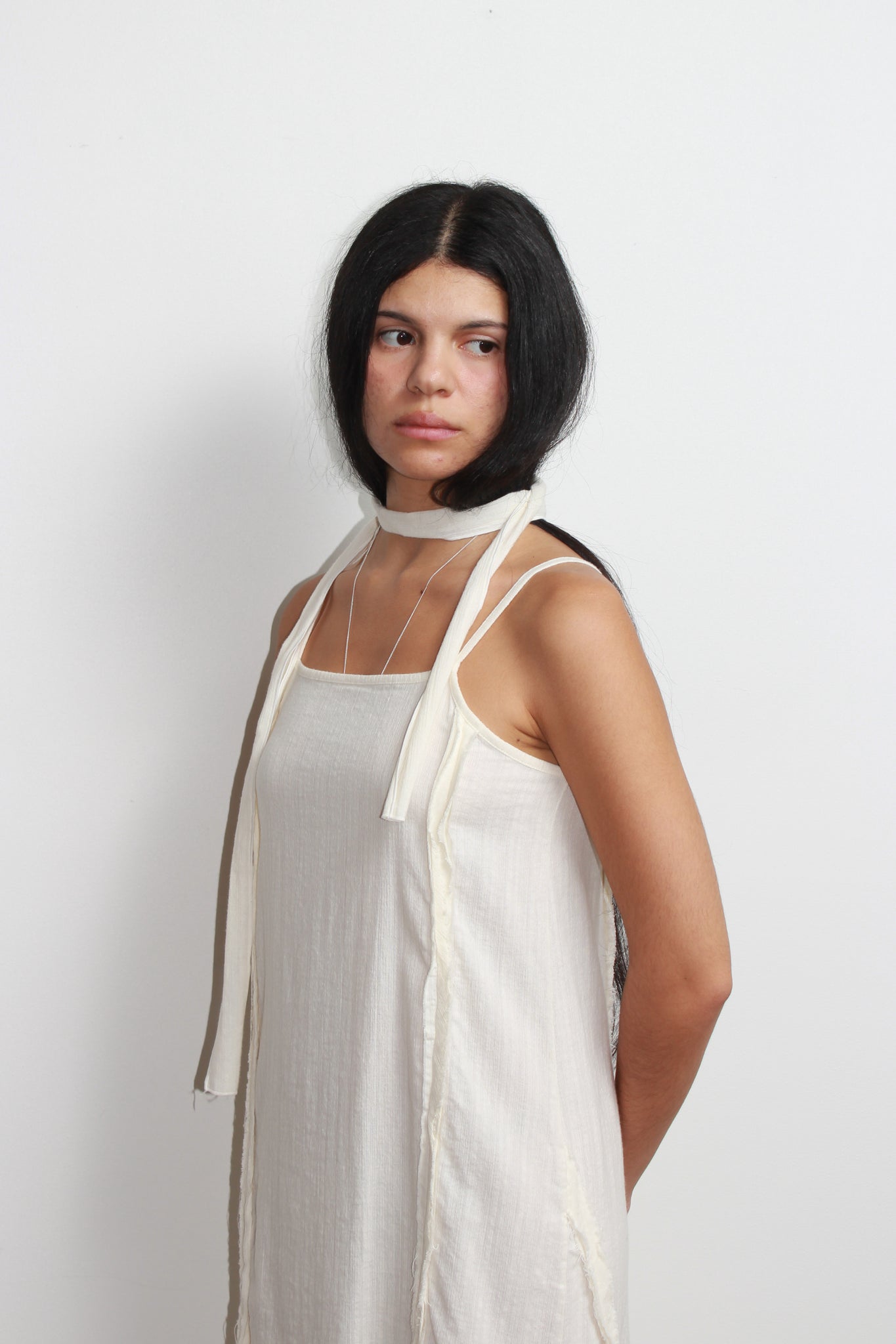 Raw Hem Pleated Scarf Dress in Black