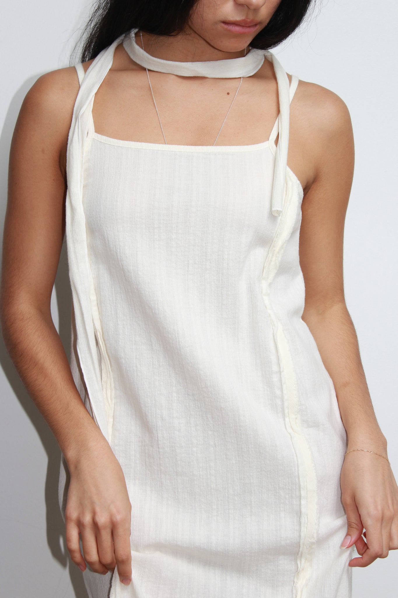 Raw Hem Pleated Scarf Dress in Black