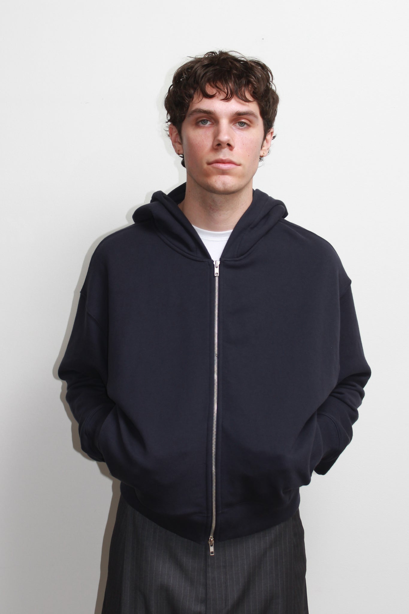 Lemay Crop Hood Zip Up in Navy