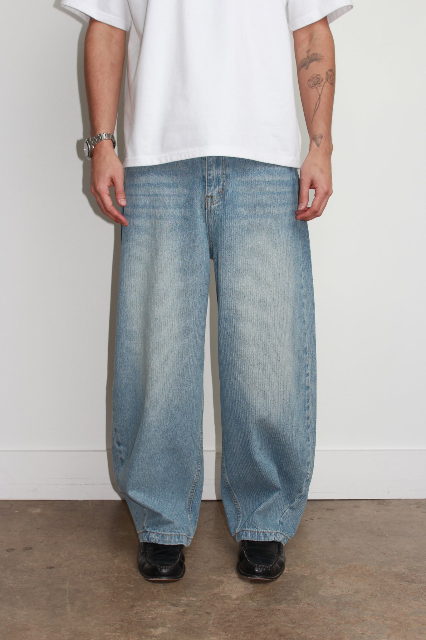 Stripe Light Wash Curved Denim