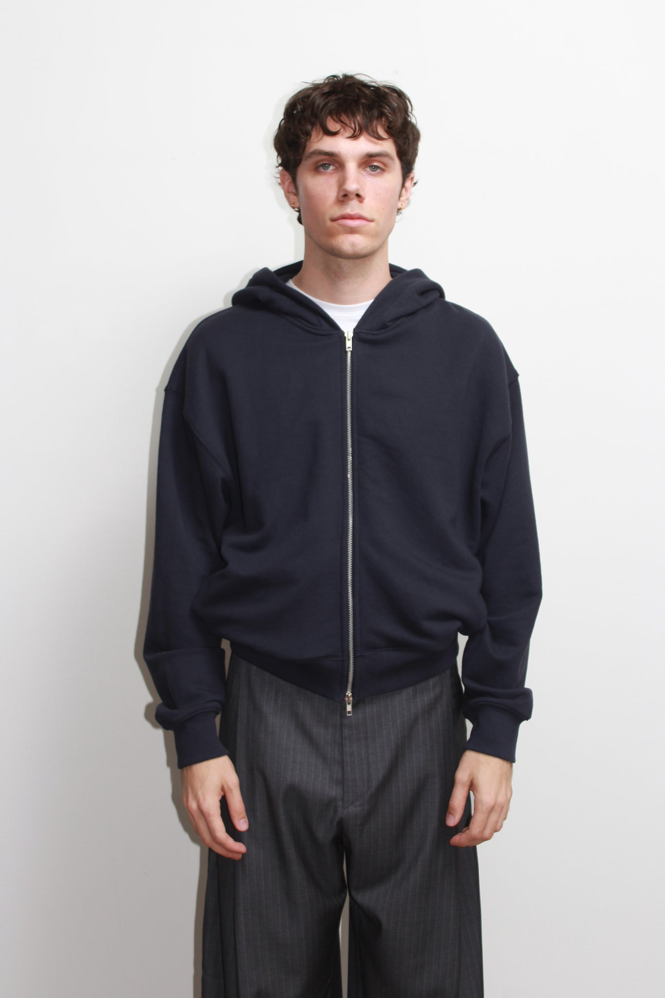 Lemay Crop Hood Zip Up in Navy