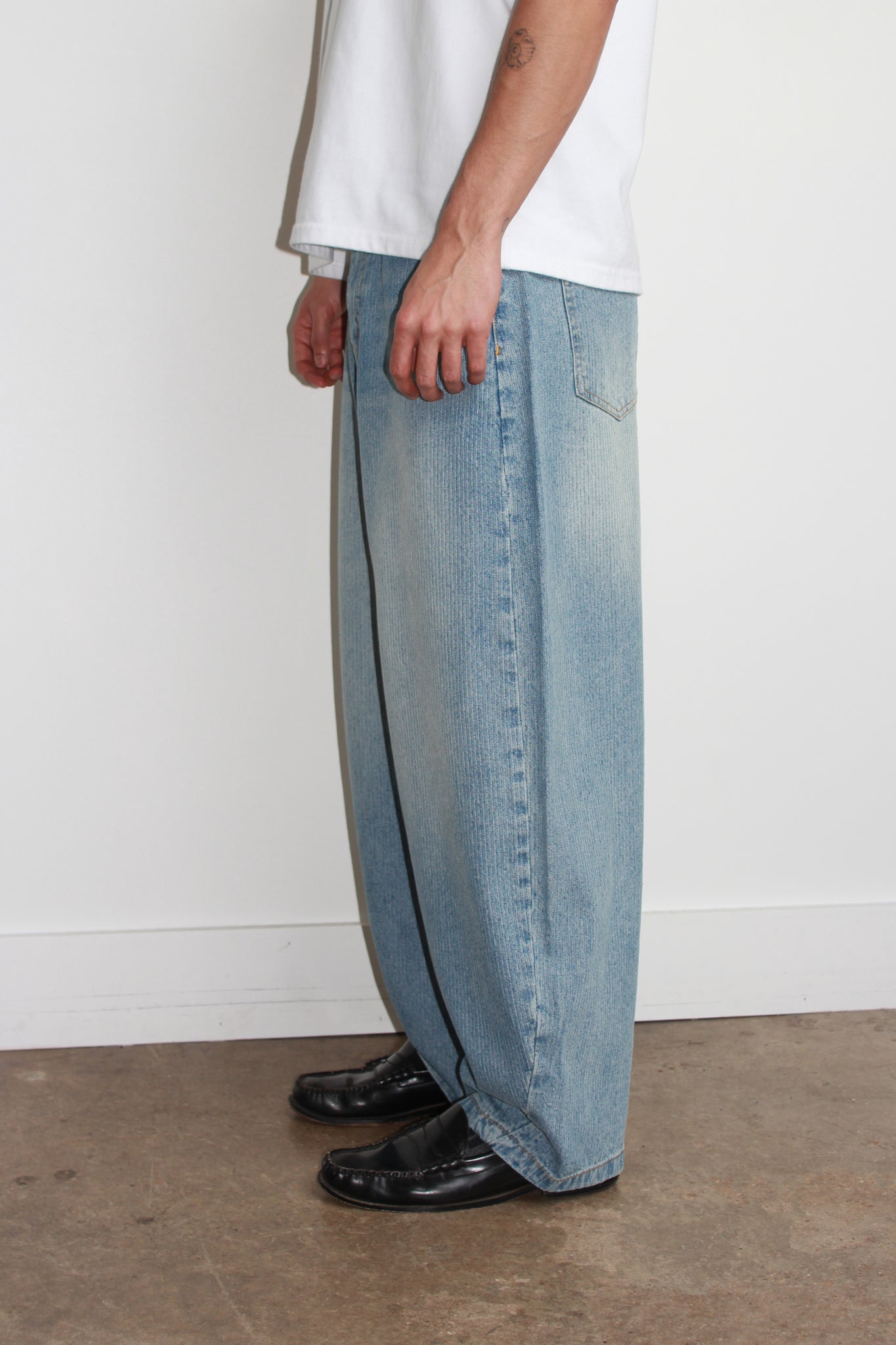 Stripe Light Wash Curved Denim