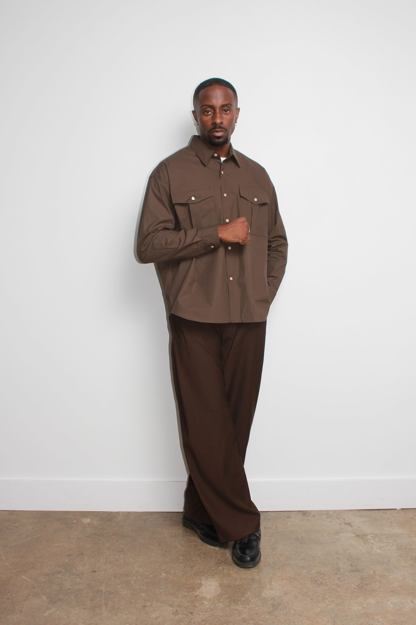 Flat Two Pocket Shirts in Brown