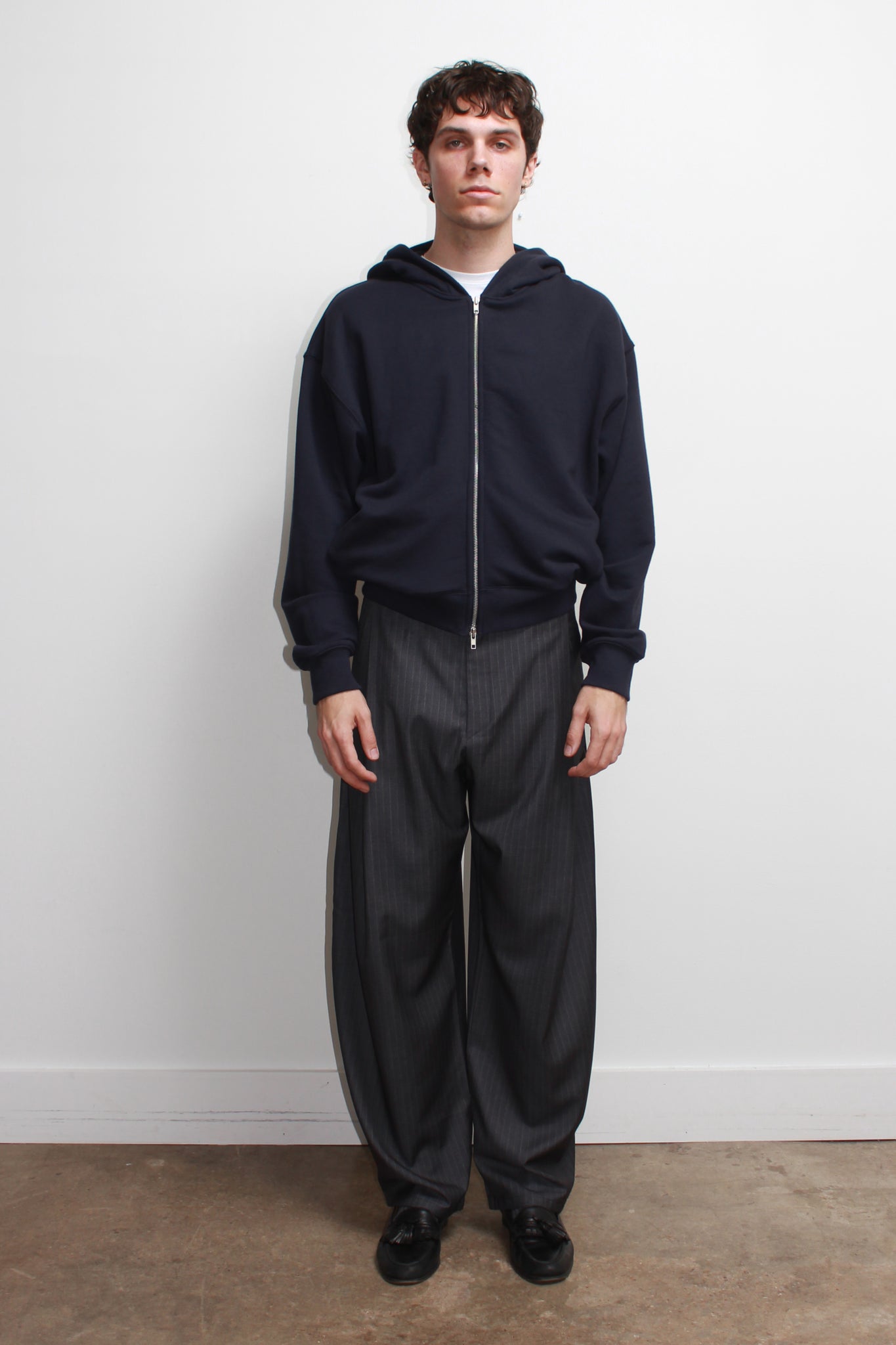 Lemay Crop Hood Zip Up in Navy