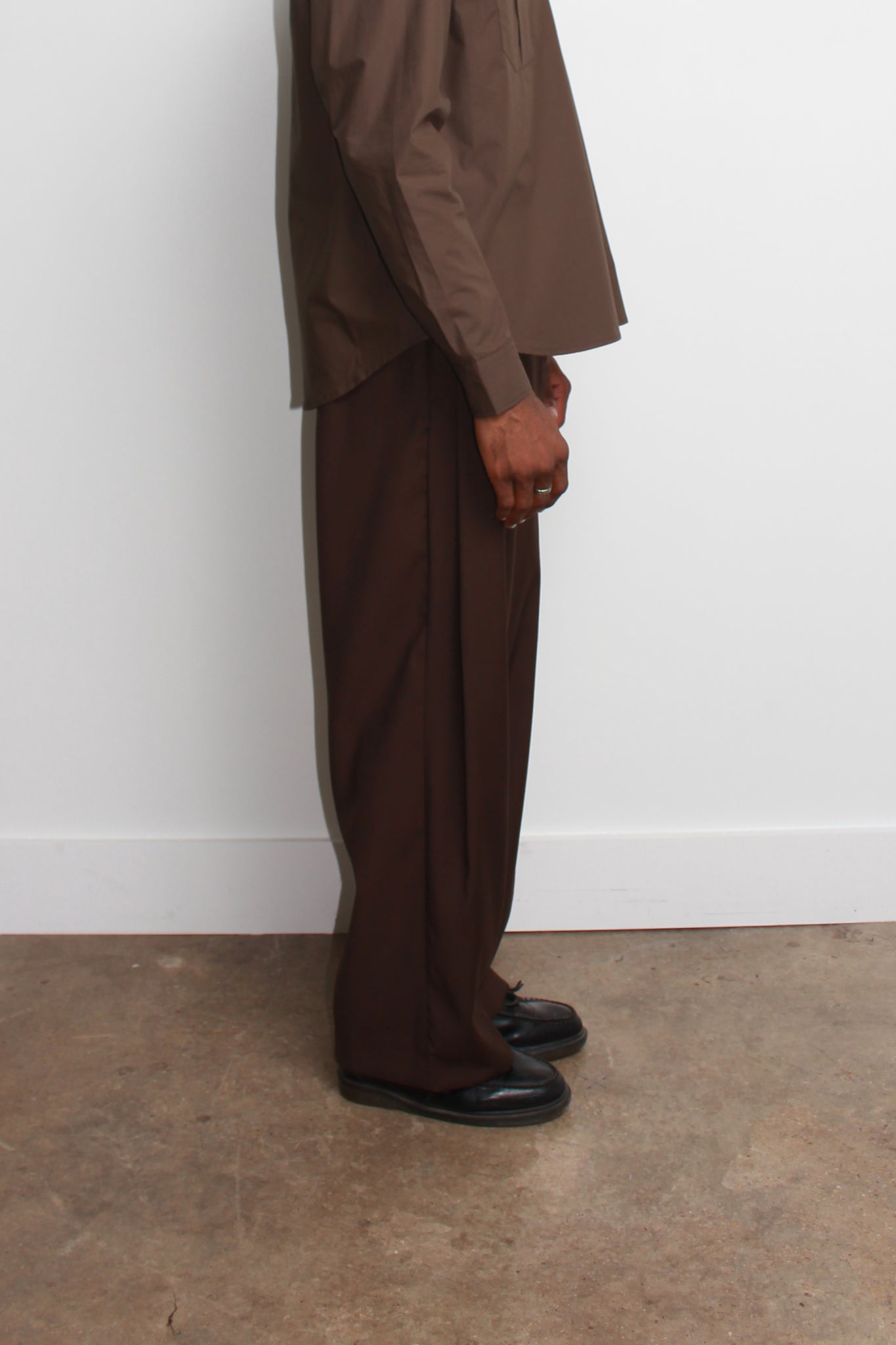 Three Pin-tuck Trousers in Brown