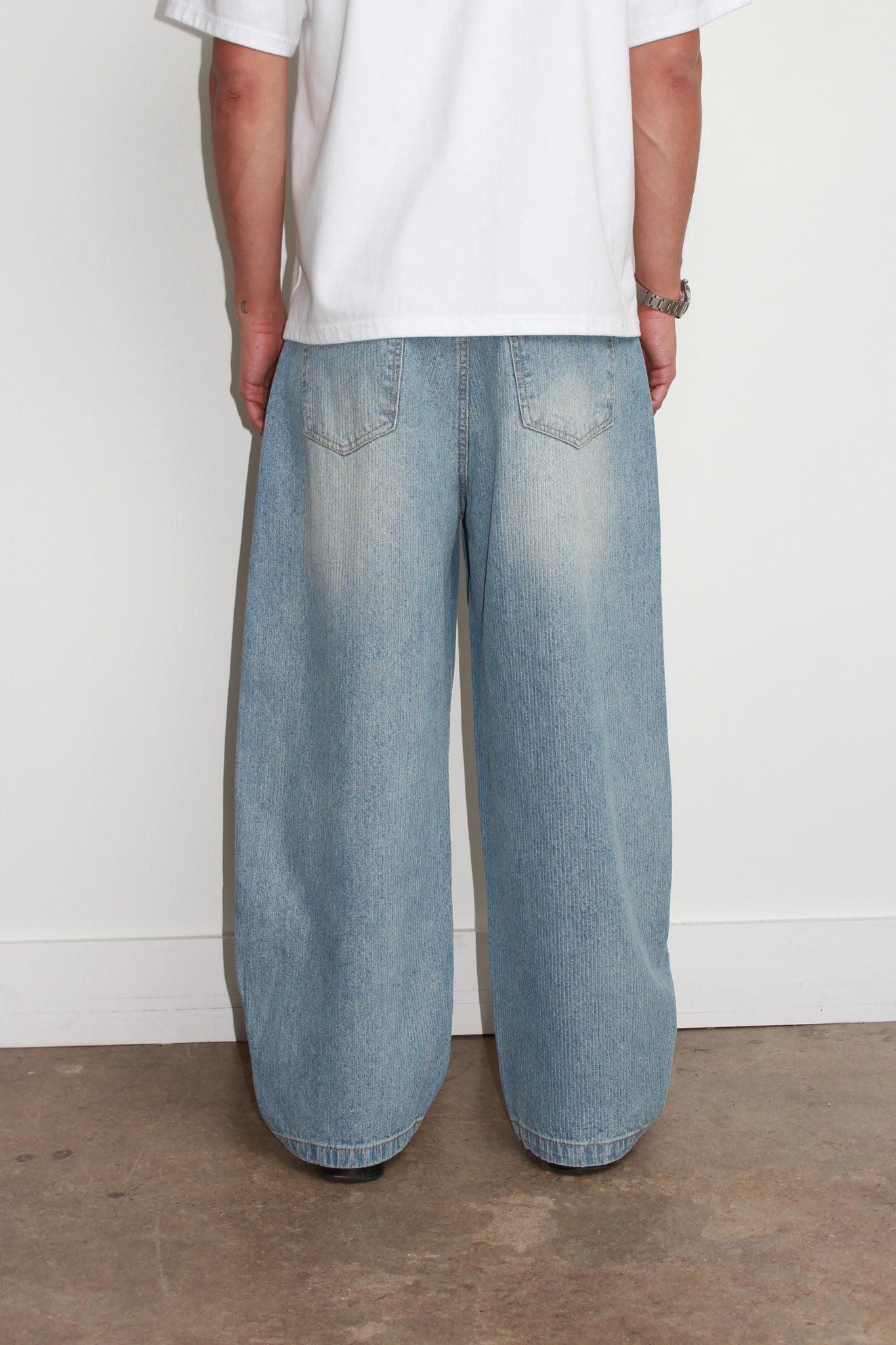 Stripe Light Wash Curved Denim