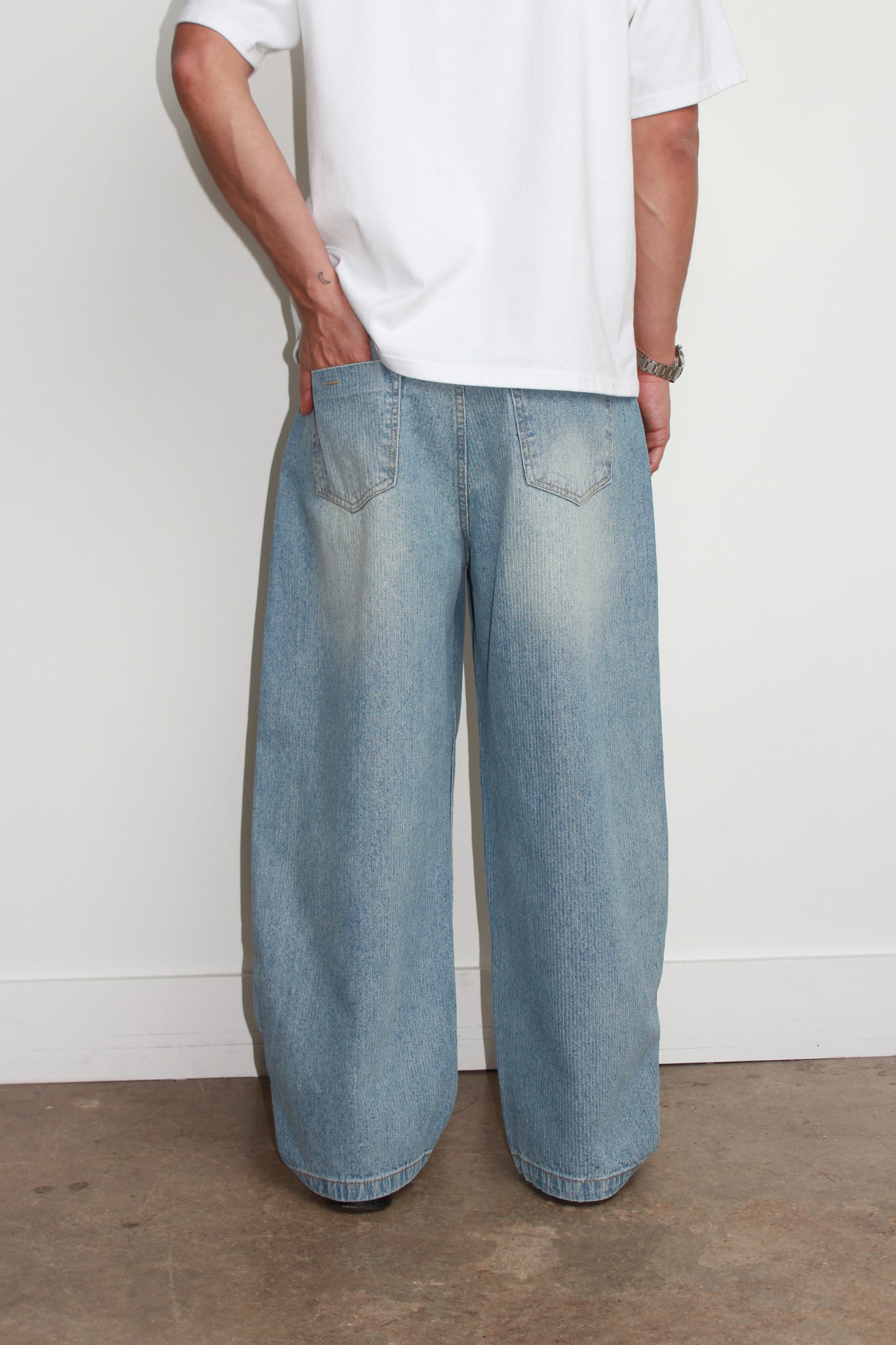 Stripe Light Wash Curved Denim