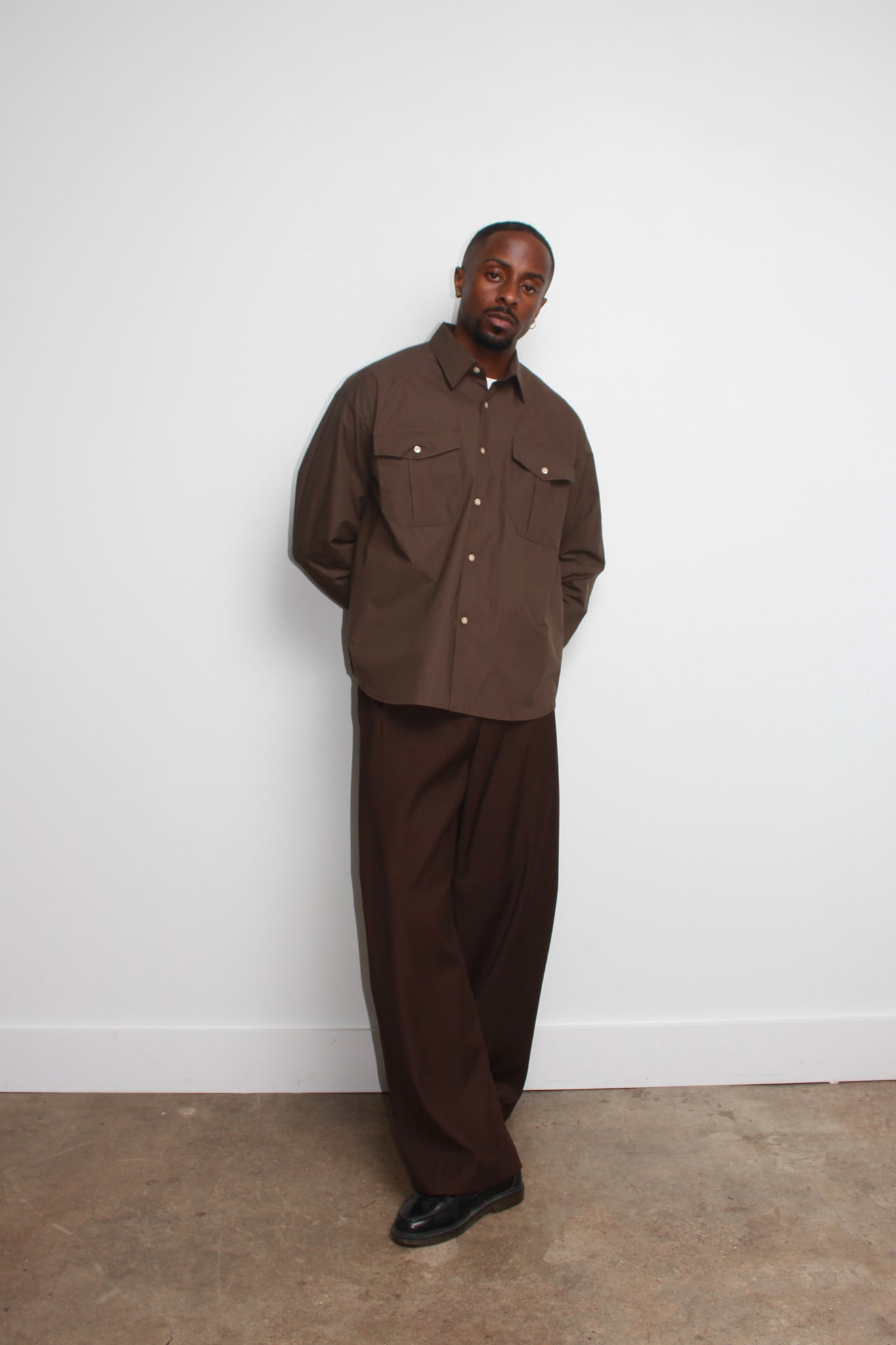 Three Pin-tuck Trousers in Brown