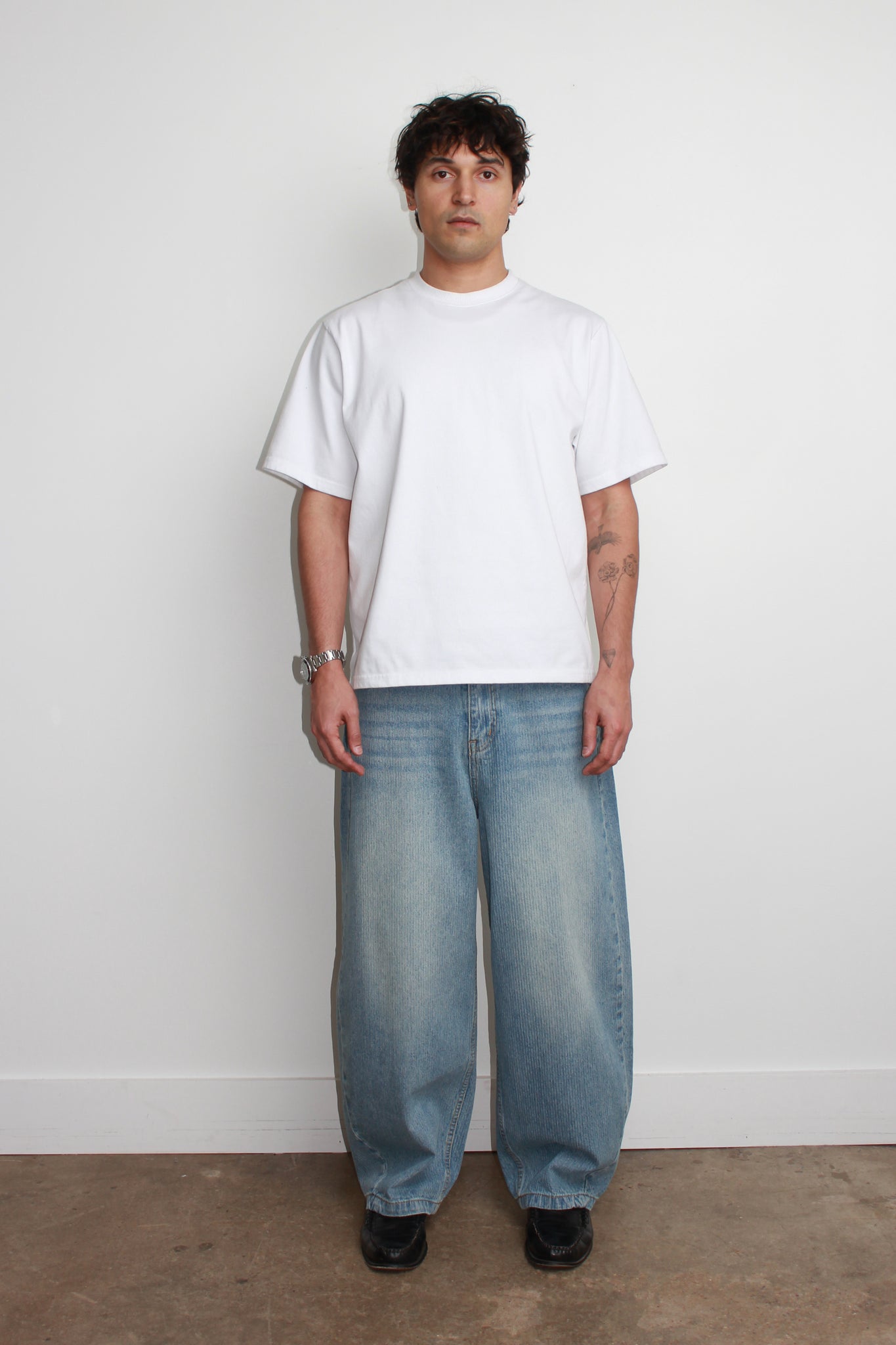 Stripe Light Wash Curved Denim